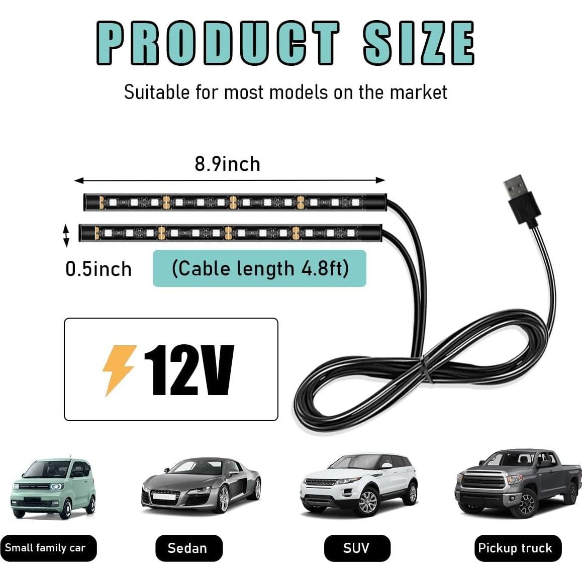 Tira de Luz LED para Auto Yourkar Azul 24 LEDs USB Impermeable
