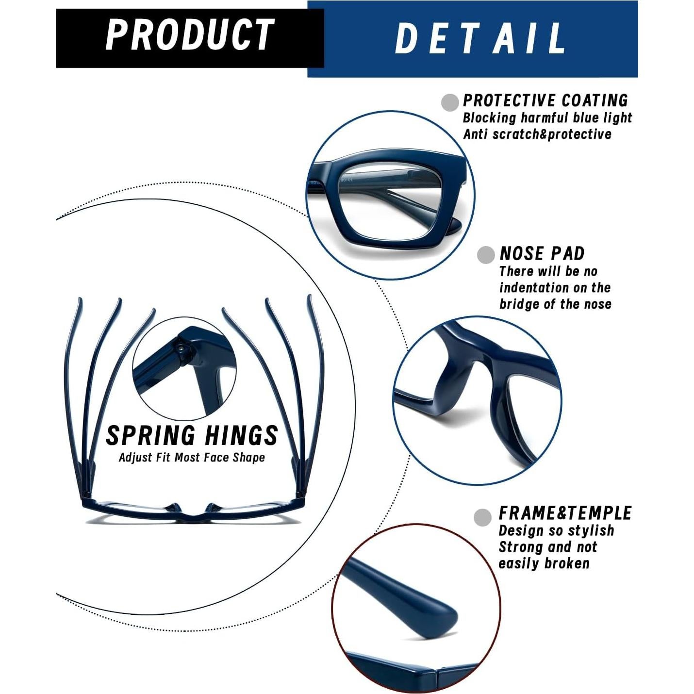 Gafas de Lectura Hubeye Estilo Oprah 3.0 Dioptrías Azul