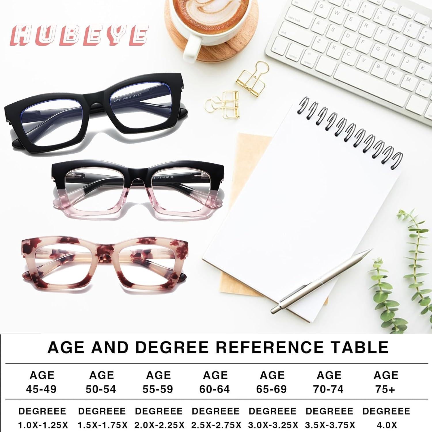 Gafas de lectura Hubeye 3 Pack con bloqueo luz azul 1.75