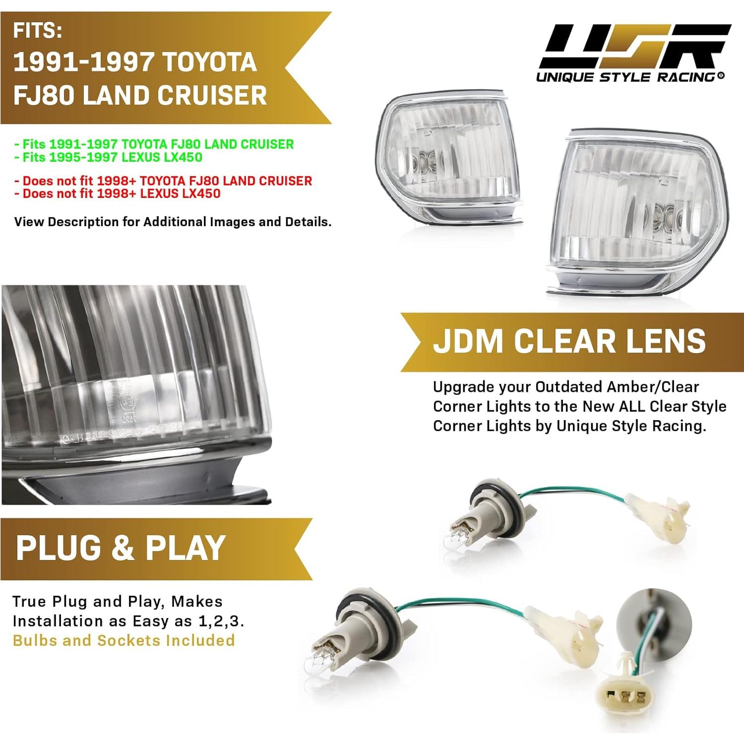Juego de Luces de Esquina Delanteras USR para Toyota FJ80 1991-1997