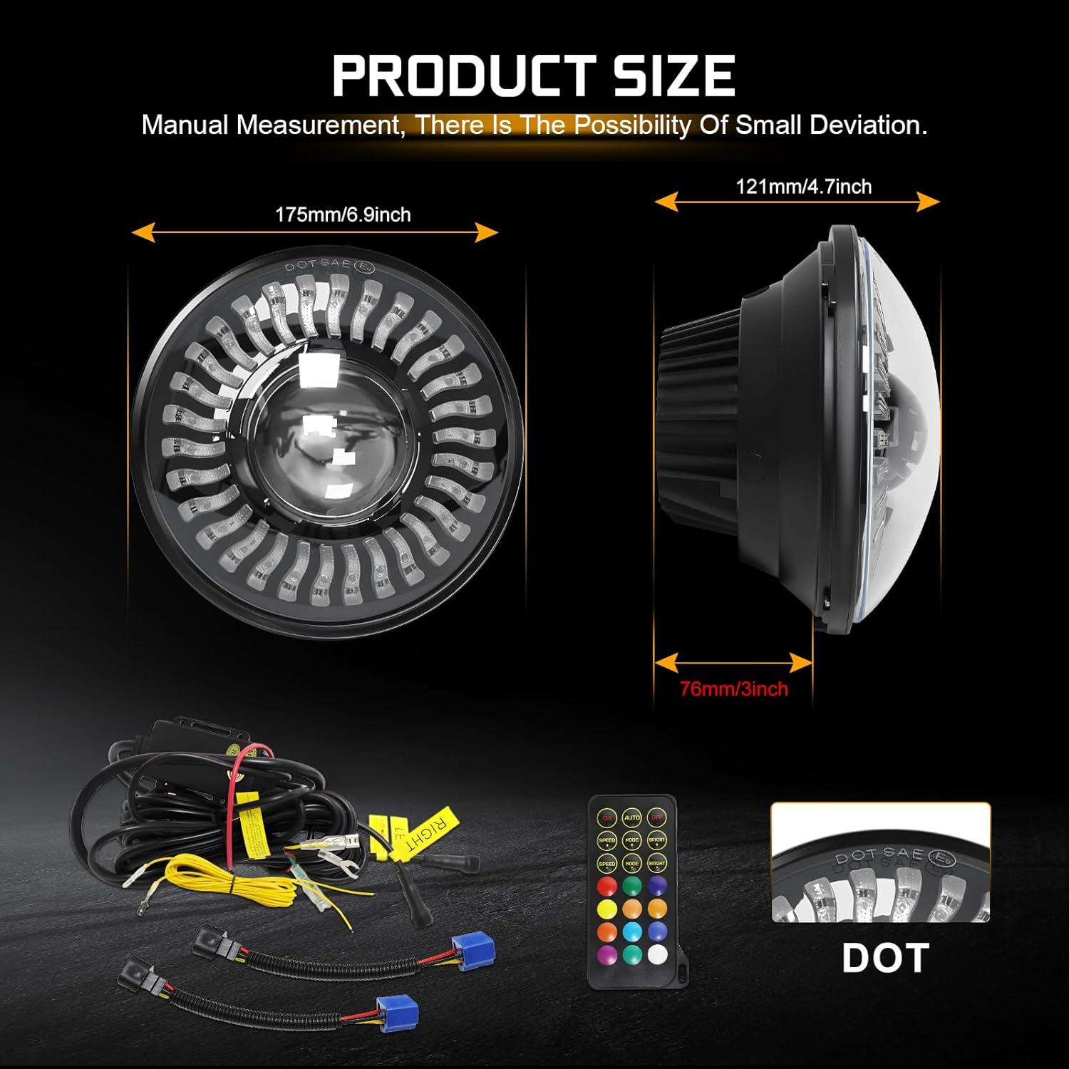 Faro LED BraveWAY 7" RGB para Motocicleta, Impermeable