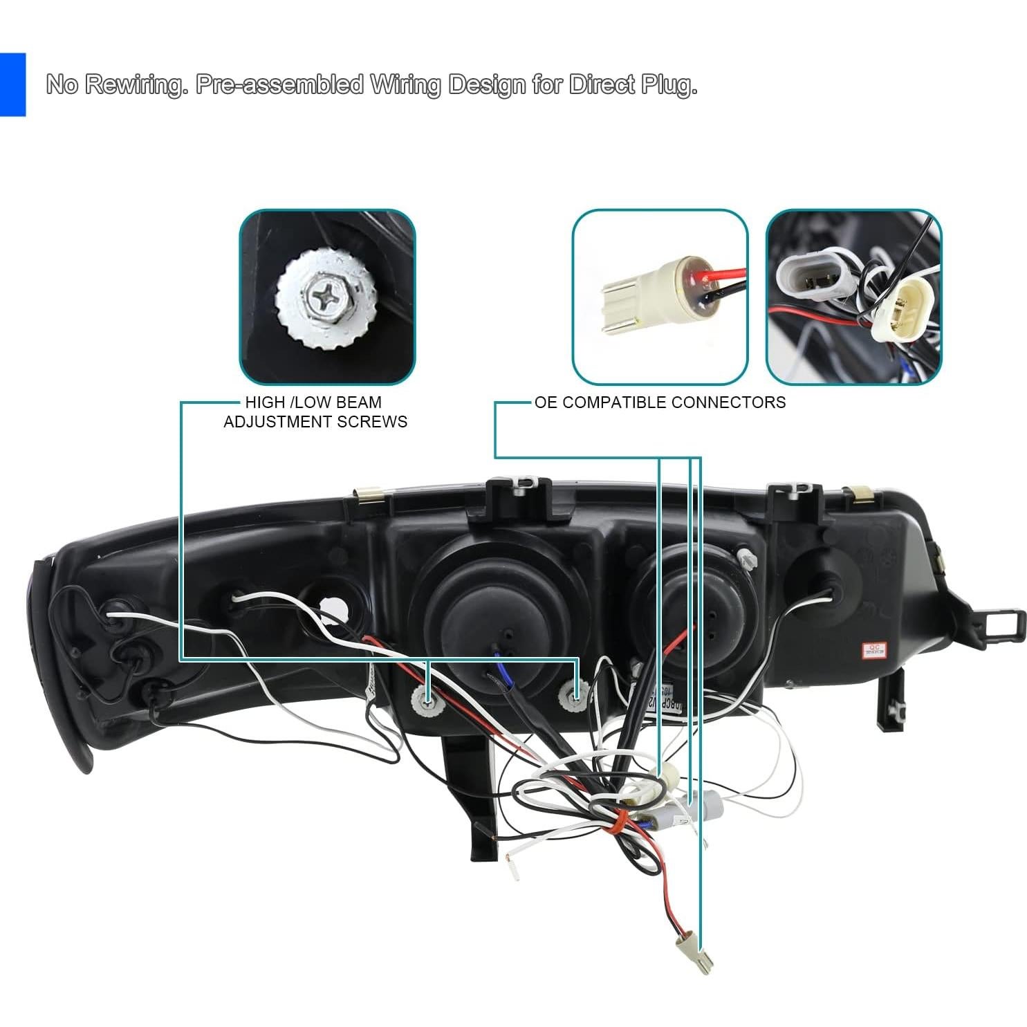 Faros Proyector LED Halo Negro Spec-D para Honda Accord 1994-1997