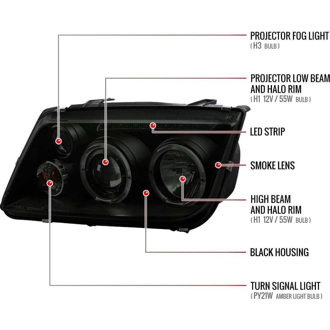 Faros Proyector LED Halo Carpartsinnovate 1999-2005 Negro