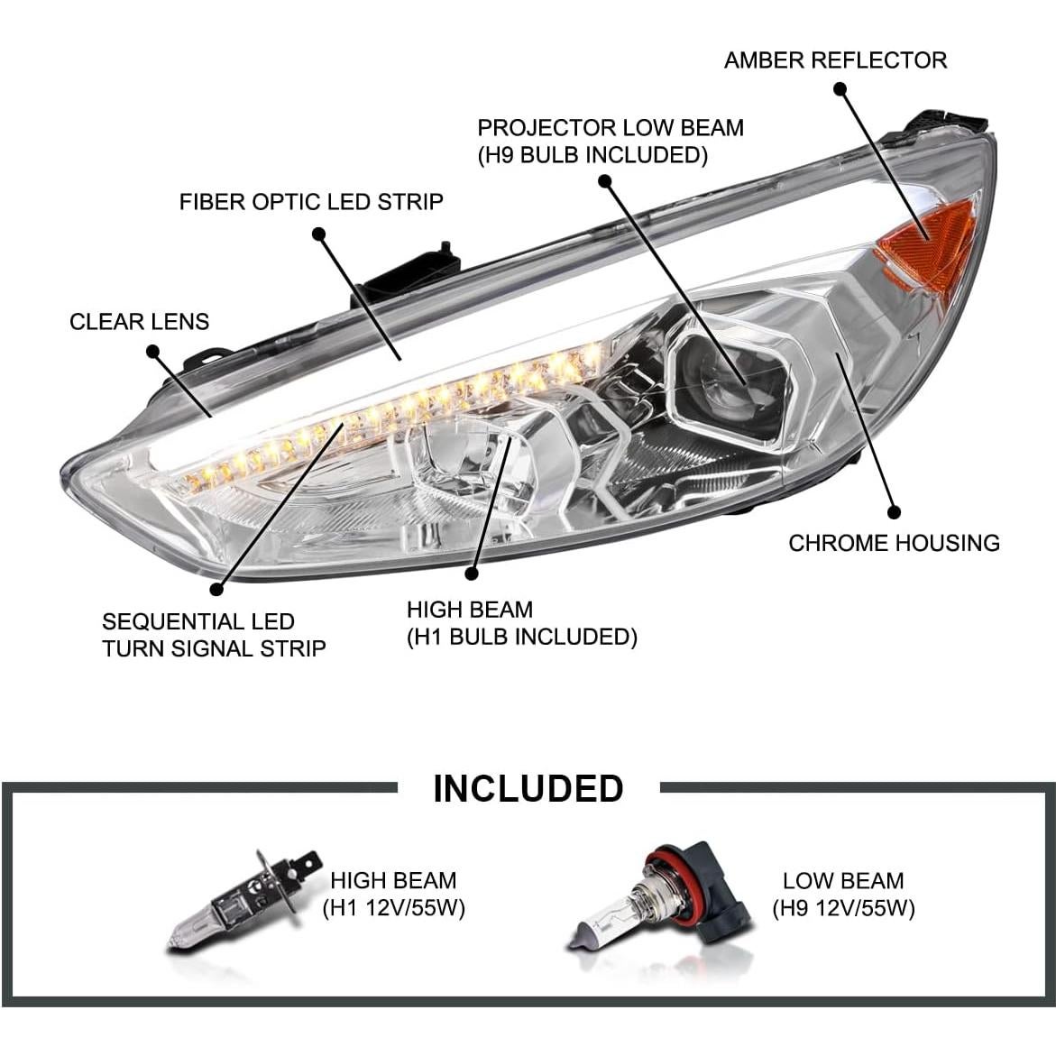 Faros Proyector SPEC-D Tuning Cromados para Ford Focus 2015-2018