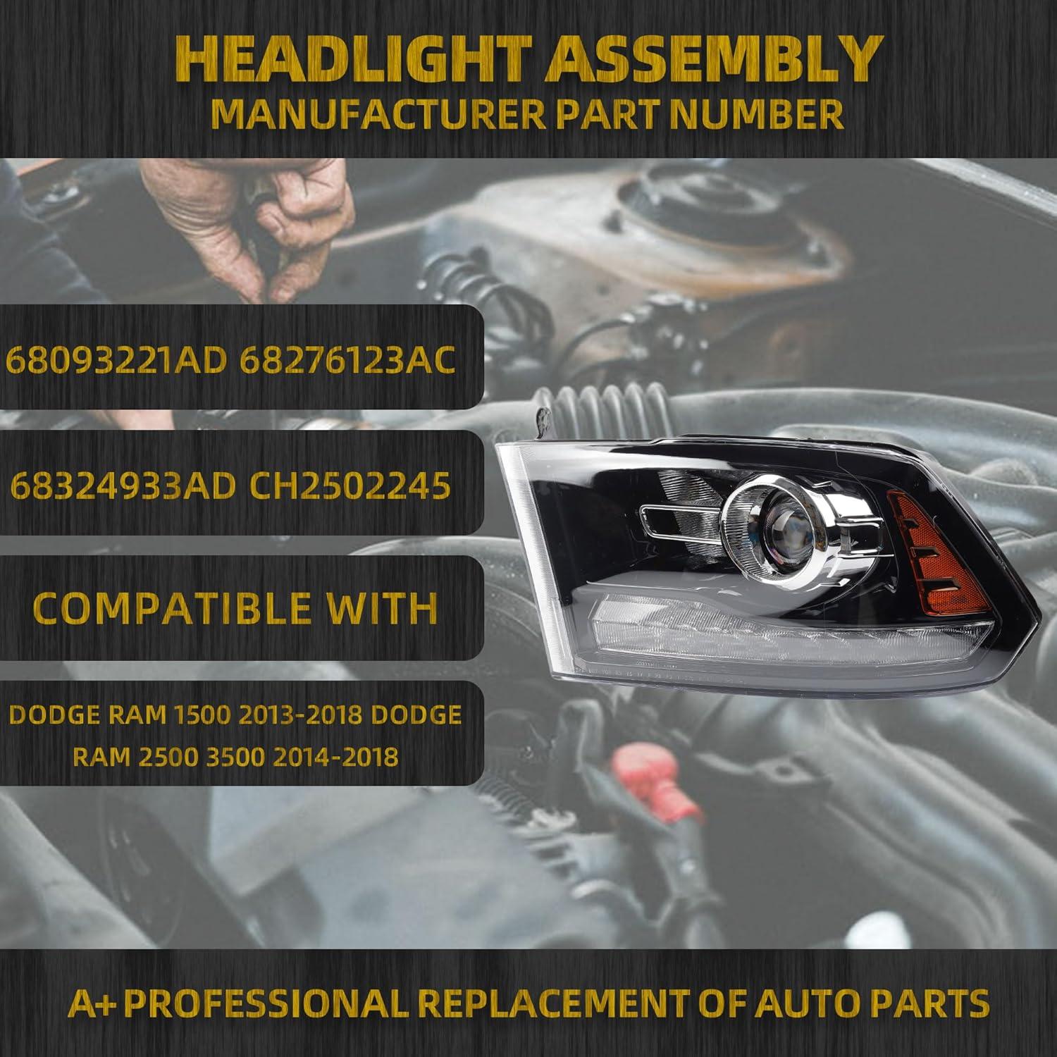 Faros Halógenos Dasbecan OE con LED DRL para Dodge Ram 2013-2018