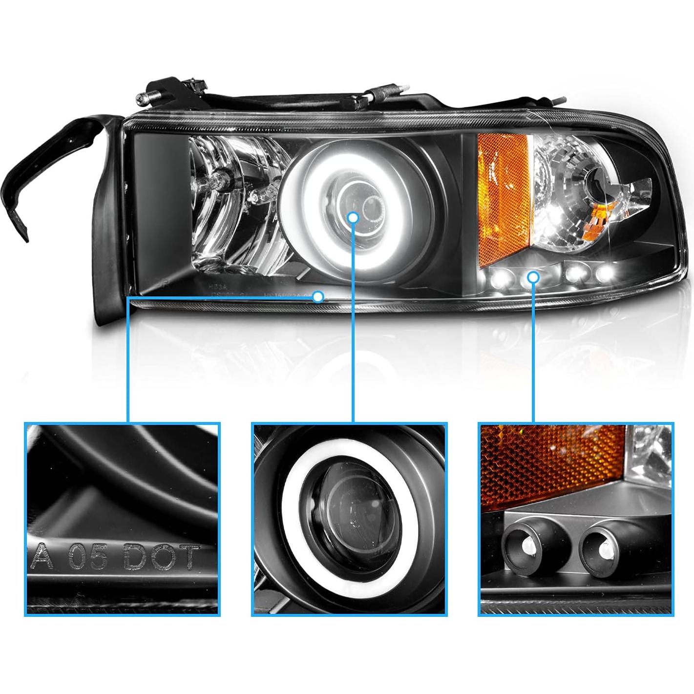 Juego de Faros Proyector Xtreme LED Halos AmeriLite 94-02 Ram