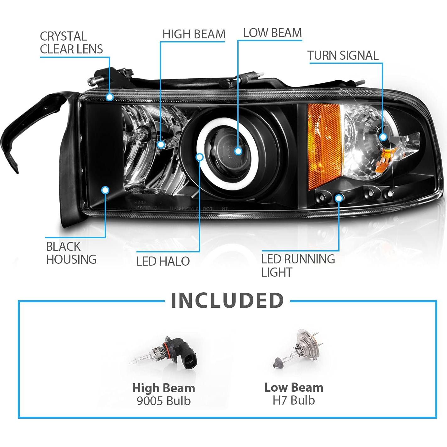 Juego de Faros Proyector Xtreme LED Halos AmeriLite 94-02 Ram