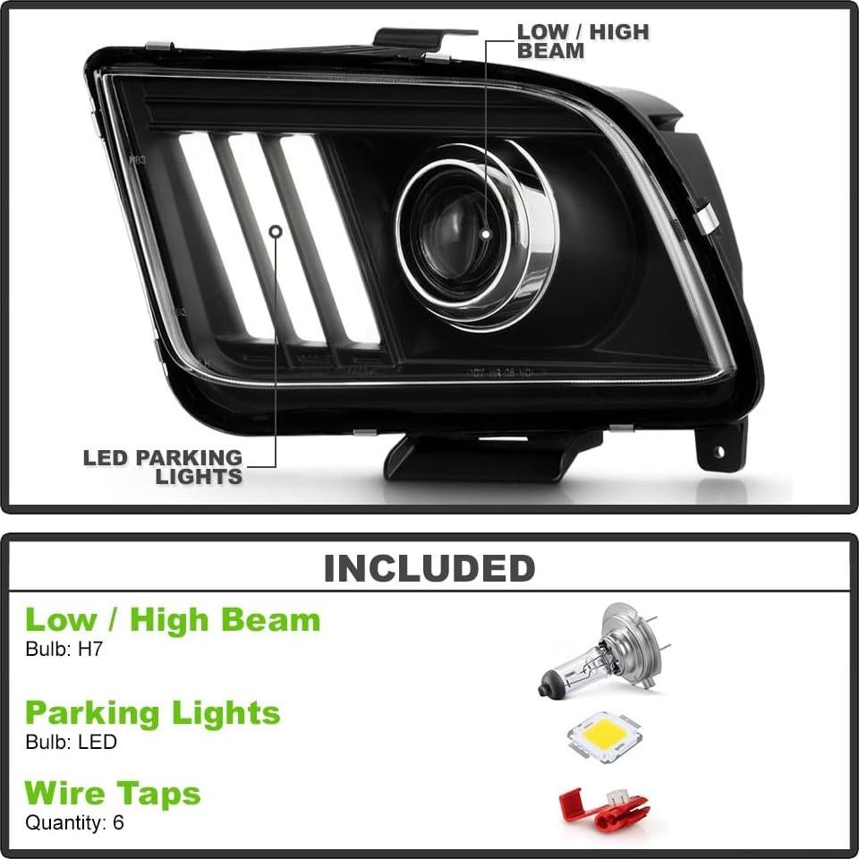 Faros Proyector LED ACANII para Ford Mustang 2005-2009 Negro