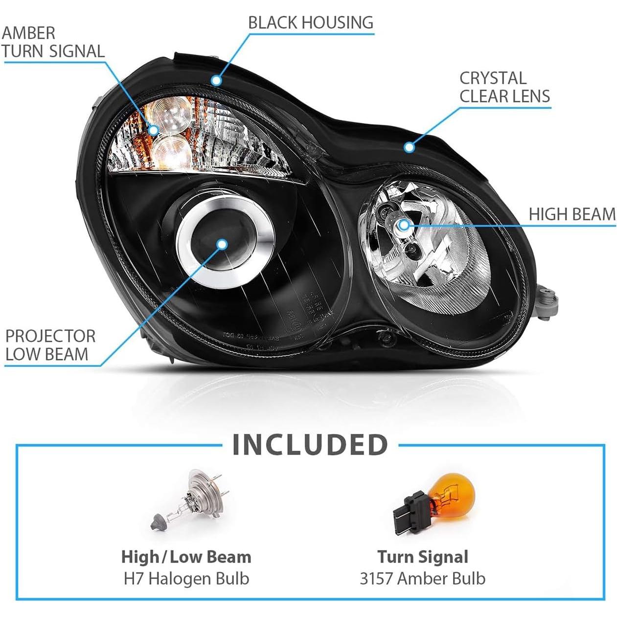 Conjunto de Faros Proyector Negro SPPC para Mercedes-Benz W203