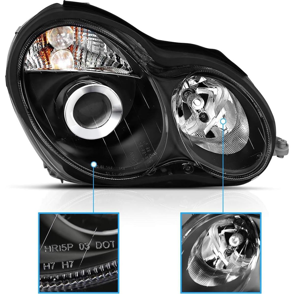 Conjunto de Faros Proyector Negro SPPC para Mercedes-Benz W203