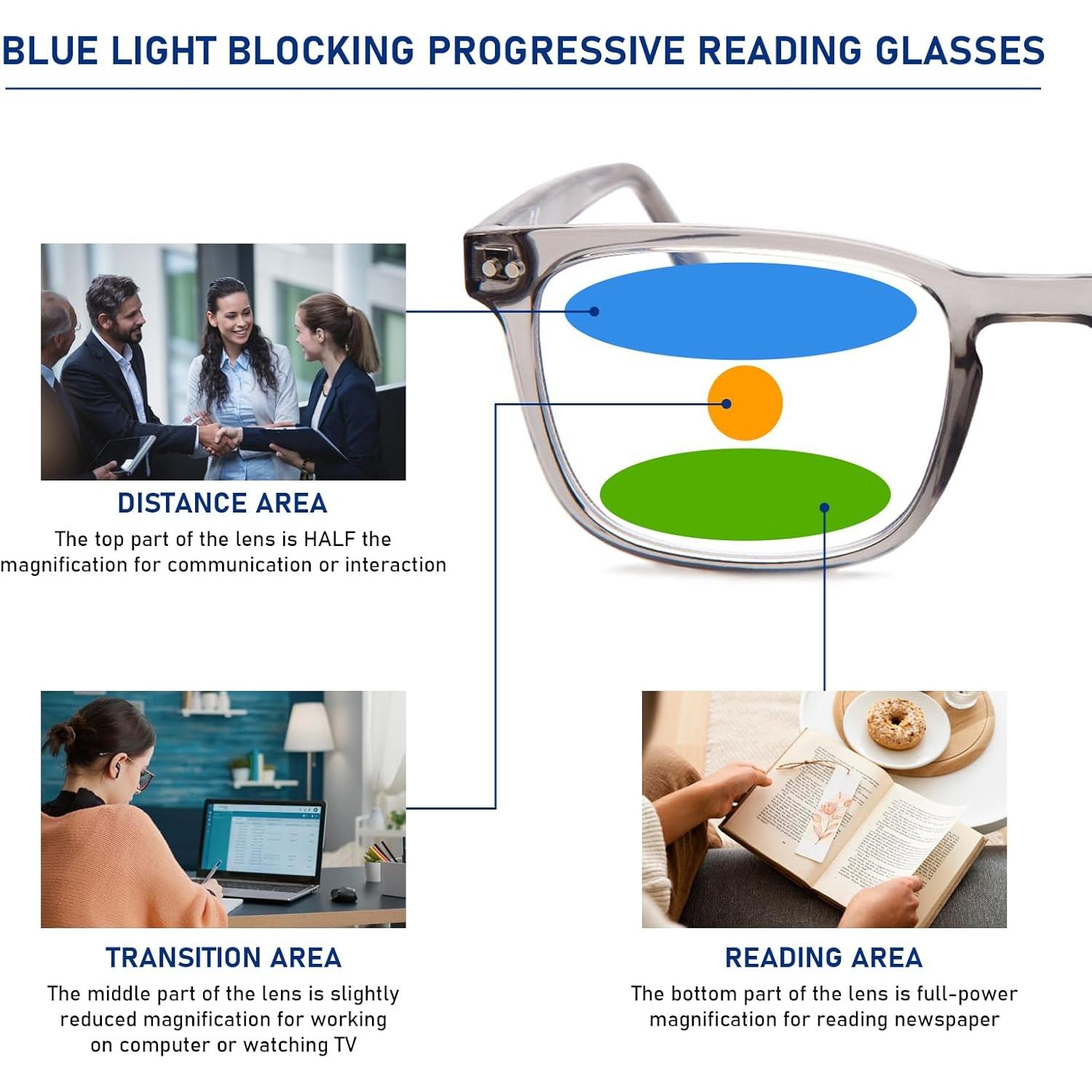 Gafas de lectura progresivas multifocales para hombres gris 1.25x