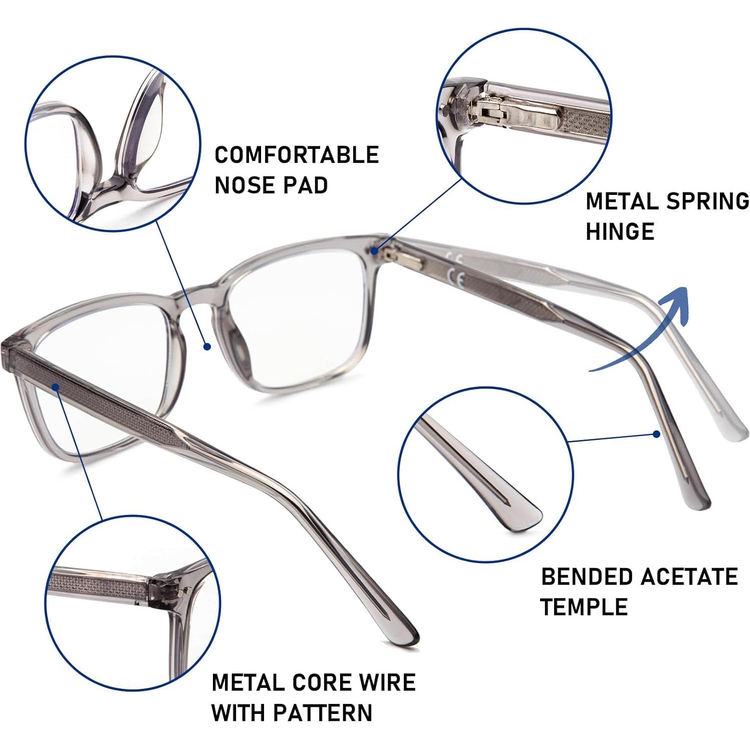 Gafas de lectura progresivas multifocales para hombres gris 1.25x