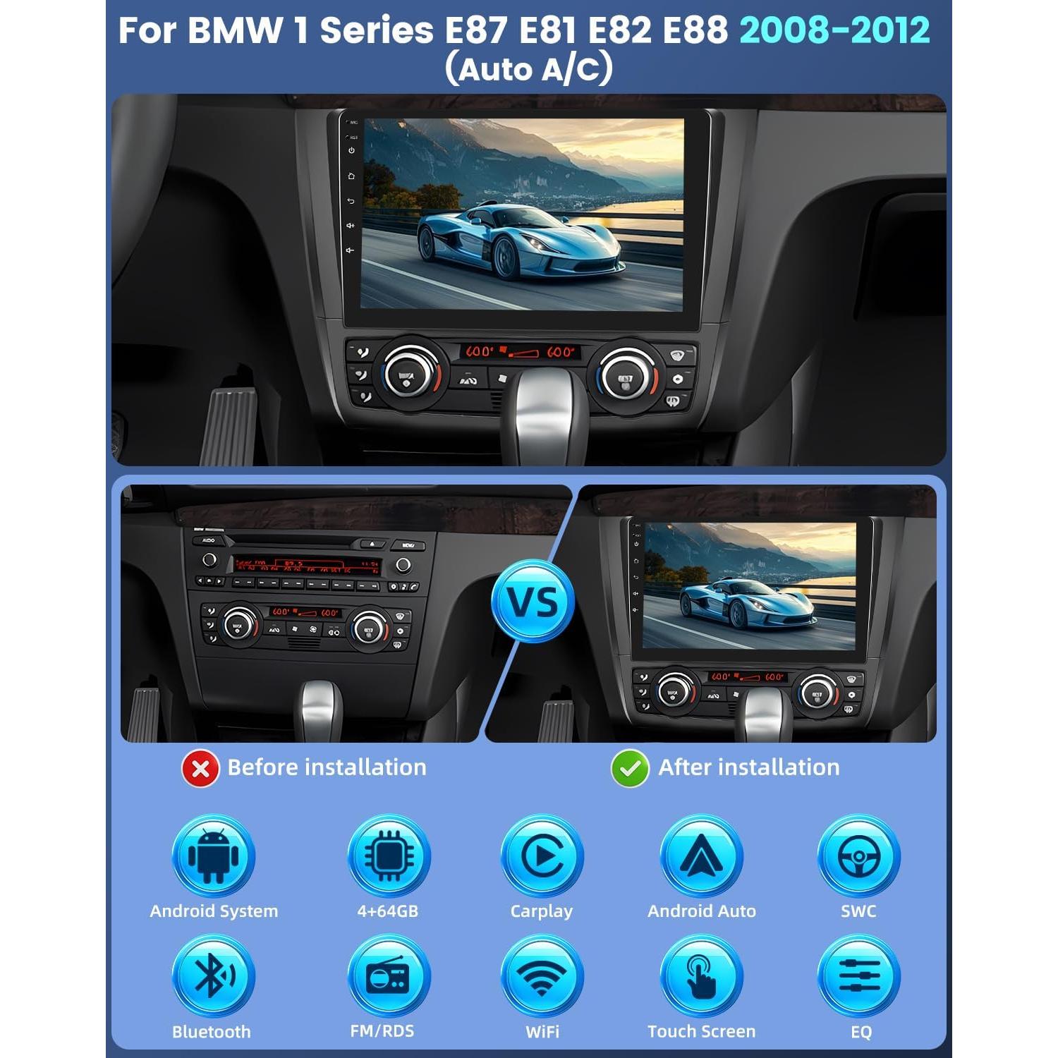 Radio Android 9" EKAT para BMW Serie 1 E87 E81 E82 E88 2008-2012