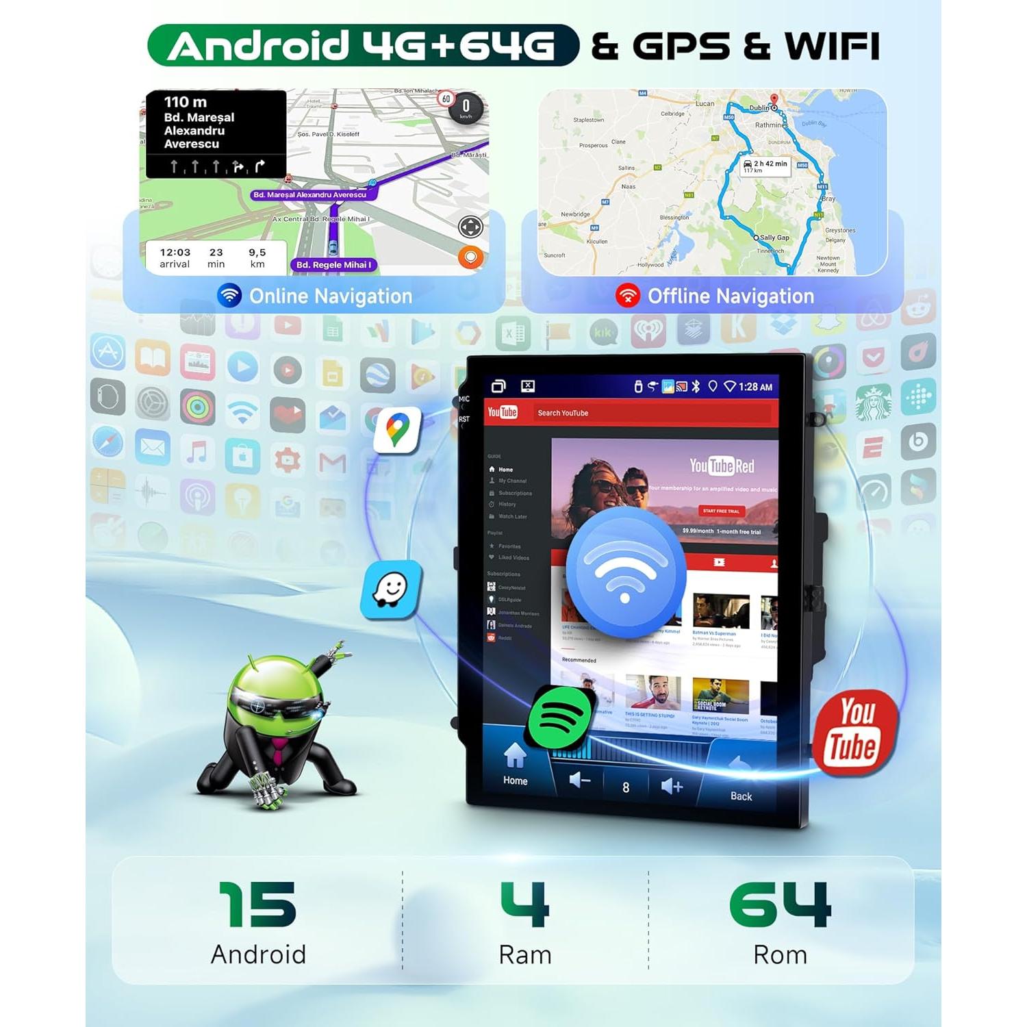 Estéreo de Coche Android 4G 64GB Podofo para Ford Focus 2012-2018