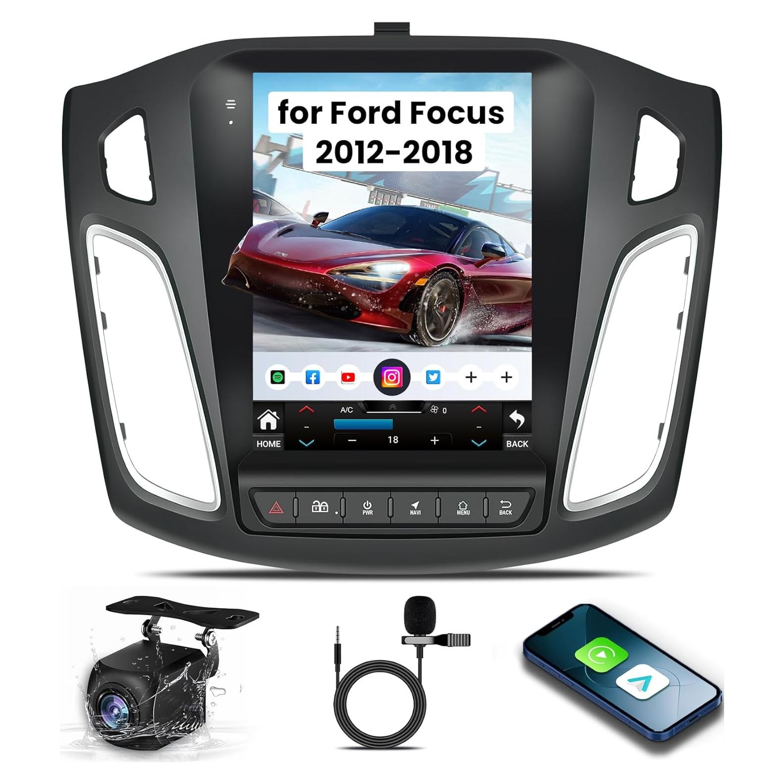Radio de Coche Jerqry para Ford Focus 2012-2018, 10.4" IPS, CarPlay, Android Auto, Bluetooth 5G, GPS