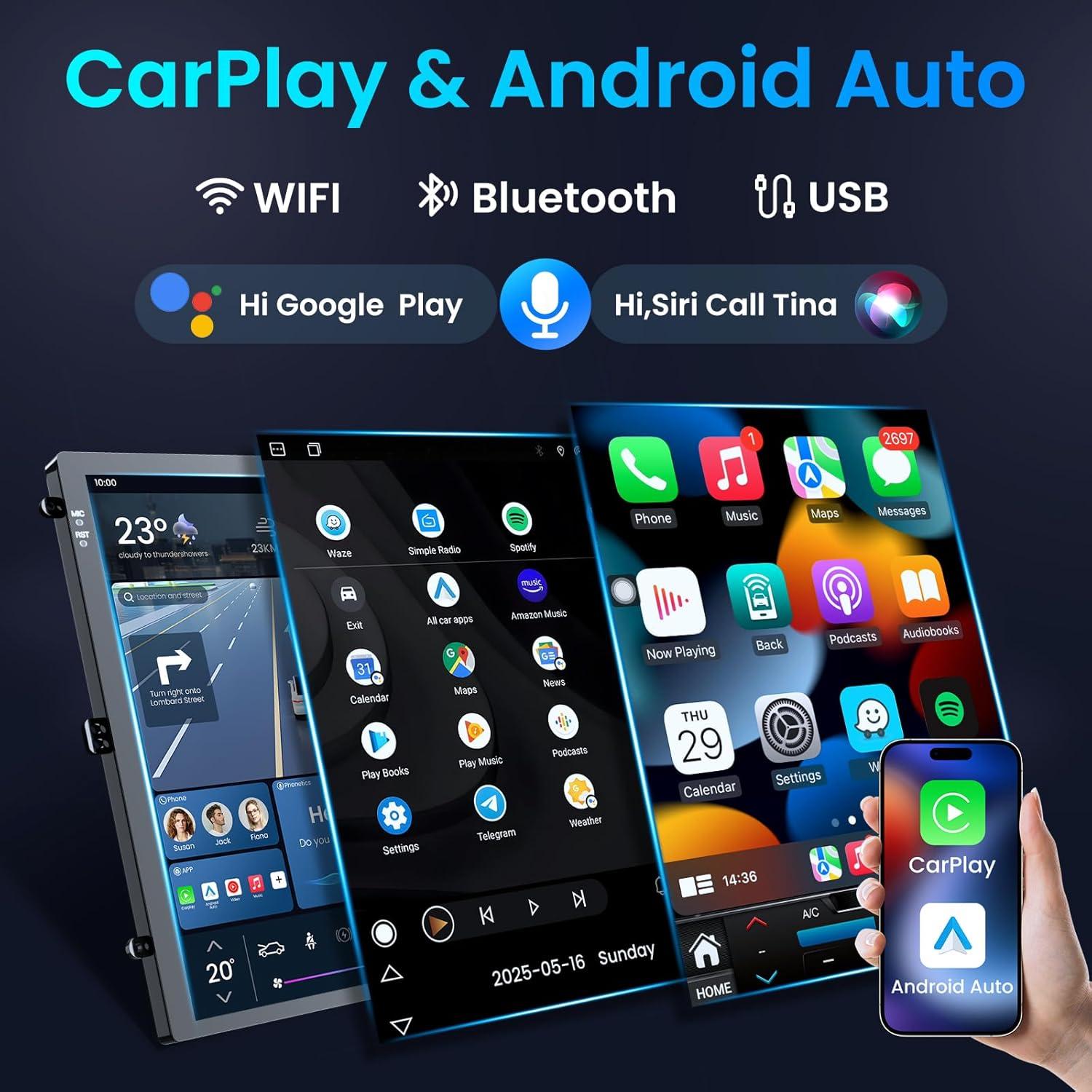 Radio de Coche Jerqry para Ford Focus 2012-2018, 10.4" IPS, CarPlay, Android Auto, Bluetooth 5G, GPS