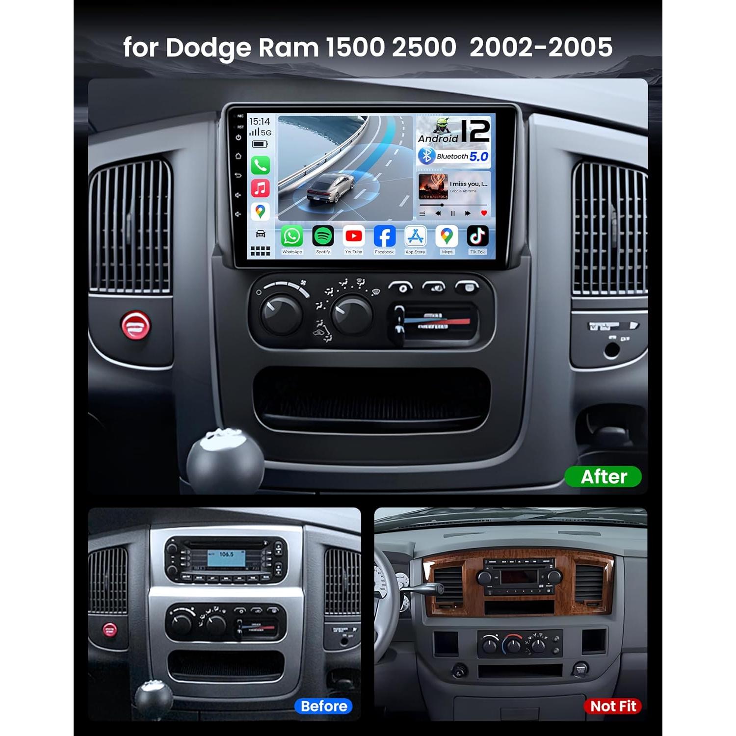 Radio Android 12 para Dodge Ram 1500 2500 3500 2002-2005 9"