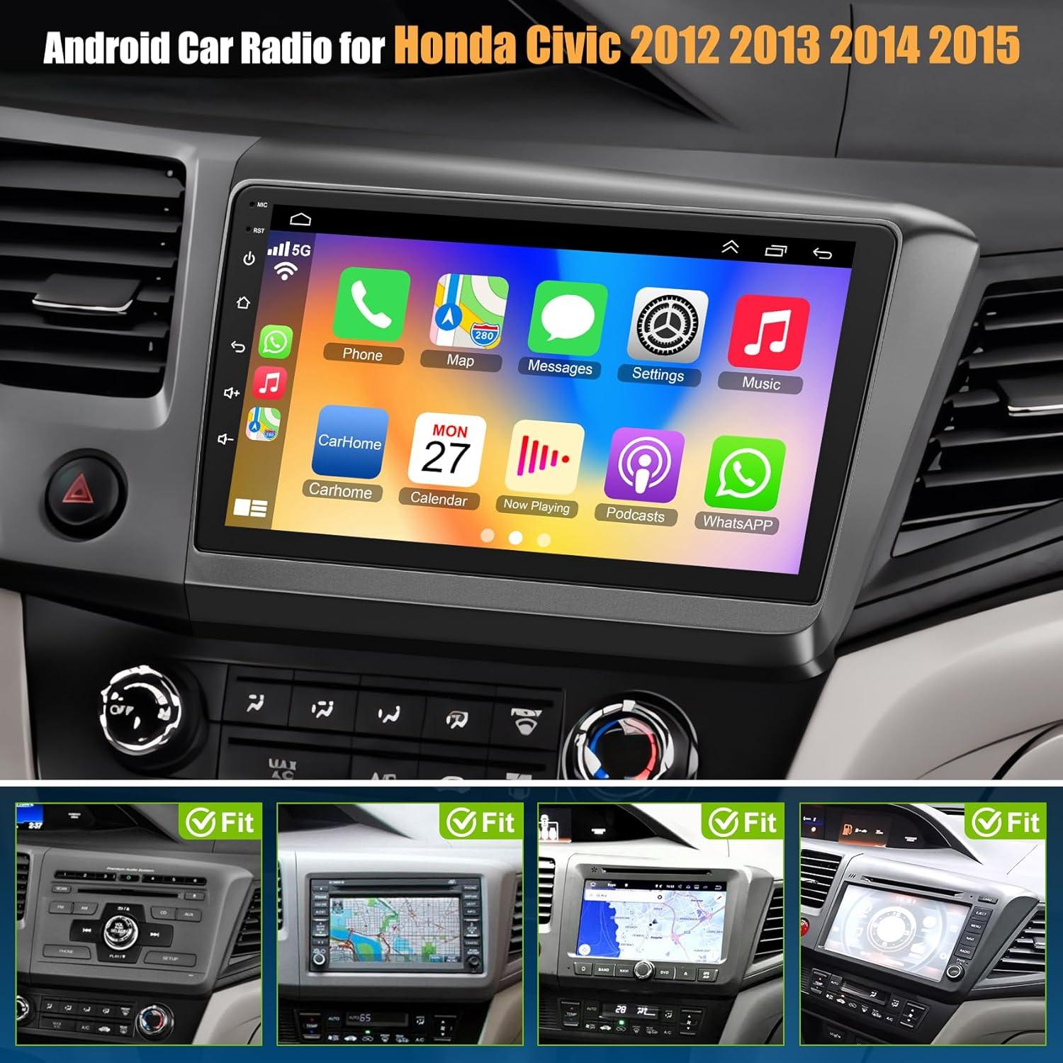 Radio de Coche B4U para Honda Civic 2012-2015, 9" GPS, Bluetooth 5.2