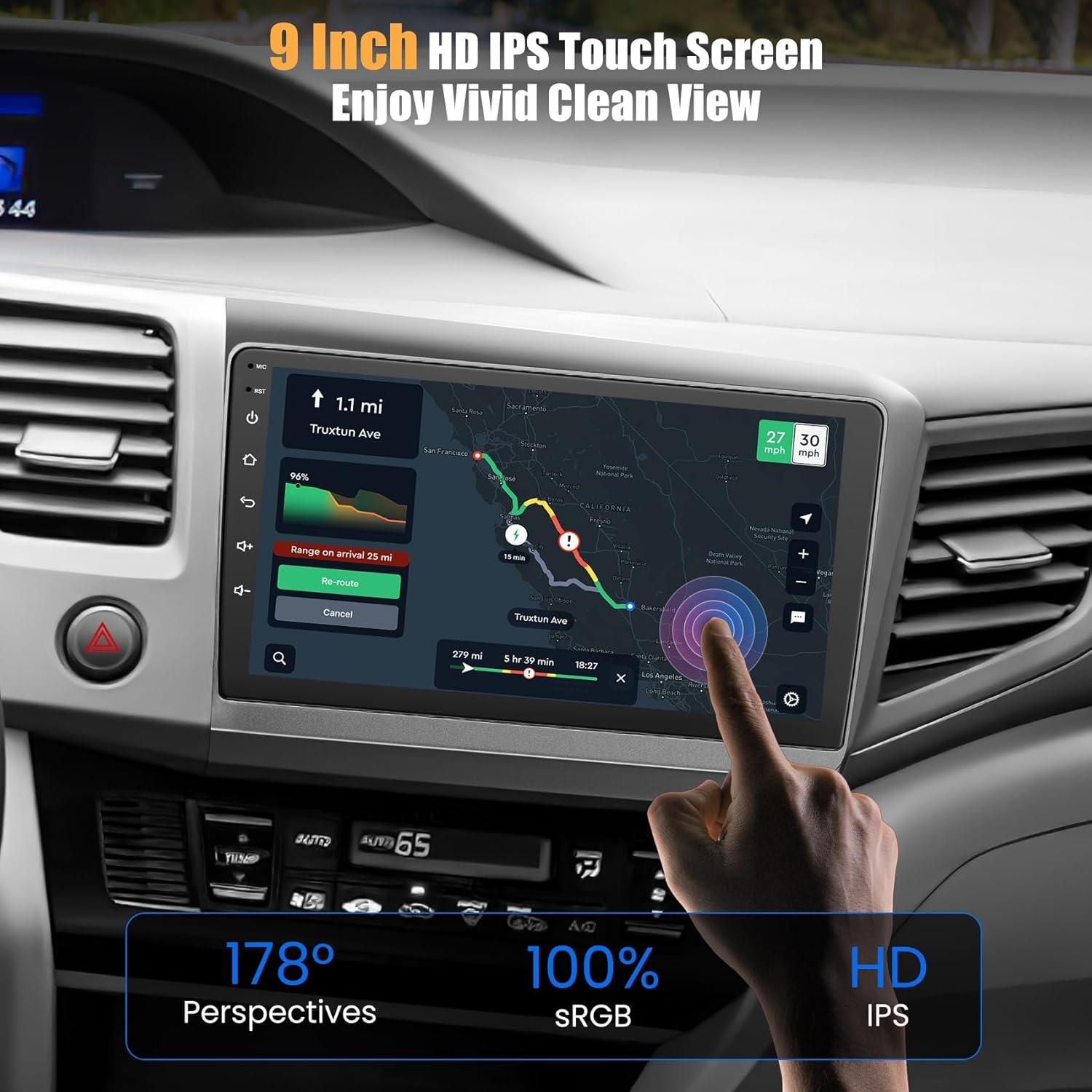 Radio de Coche B4U para Honda Civic 2012-2015, 9" GPS, Bluetooth 5.2