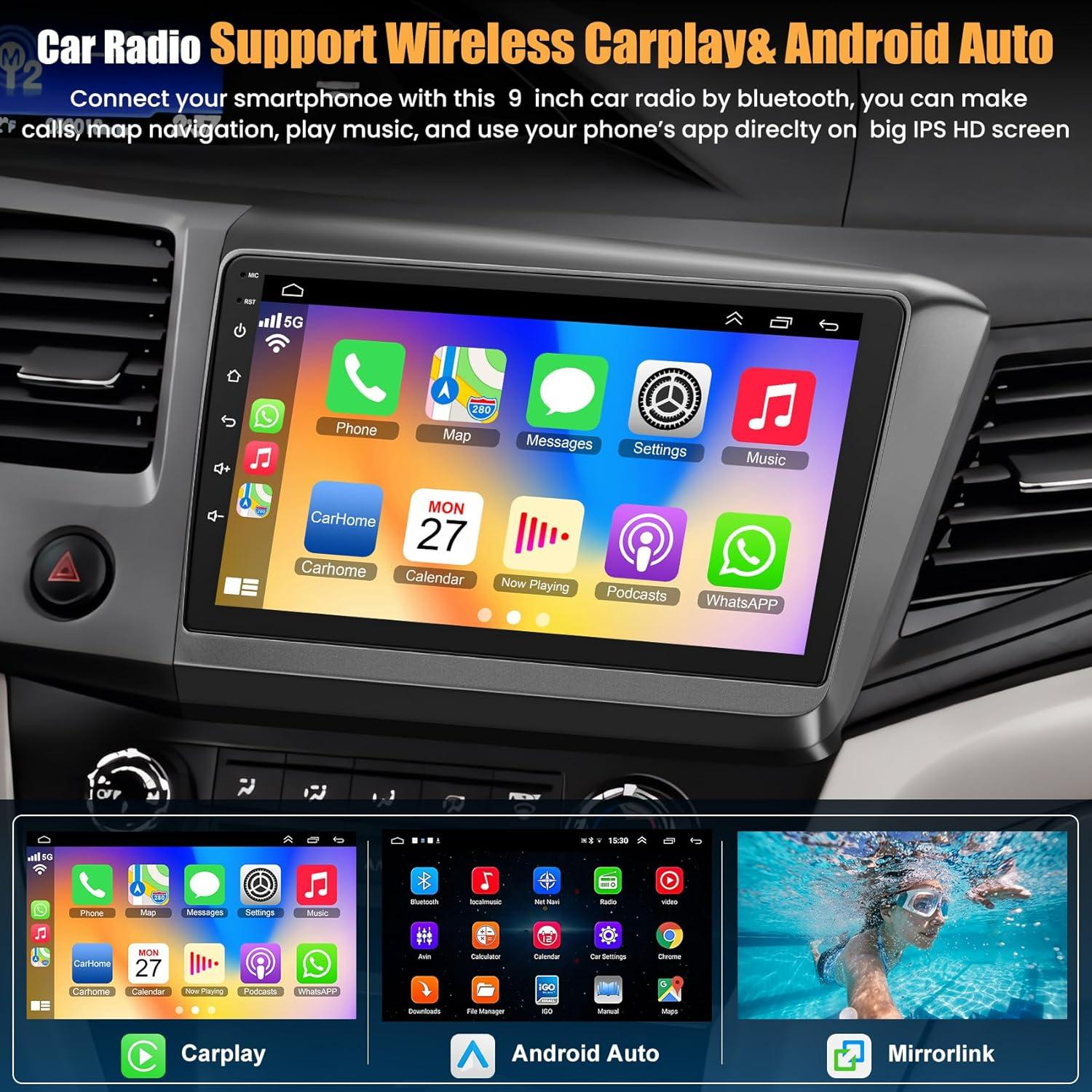 Radio de Coche B4U para Honda Civic 2012-2015, 9" GPS, Bluetooth 5.2