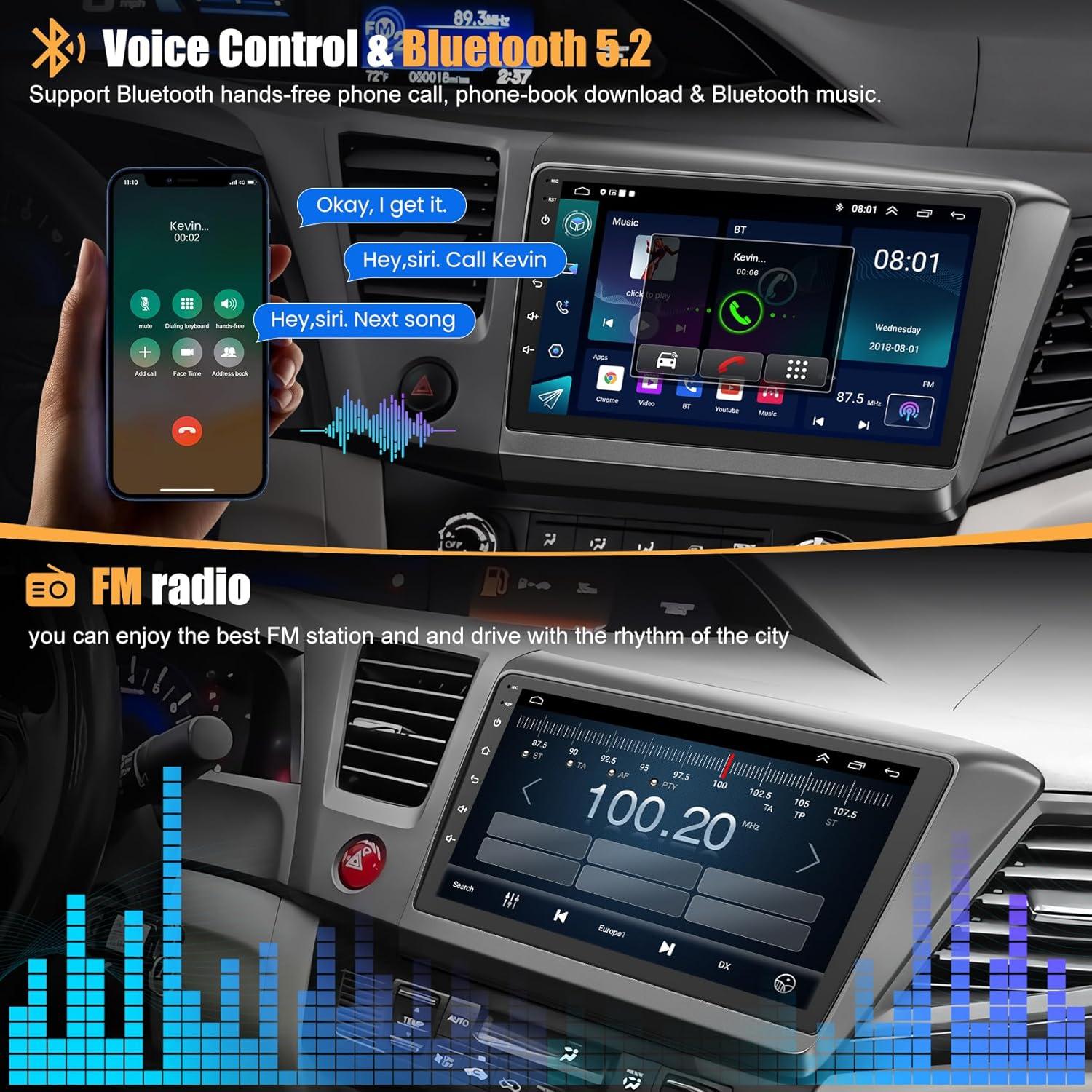 Radio de Coche B4U para Honda Civic 2012-2015, 9" GPS, Bluetooth 5.2