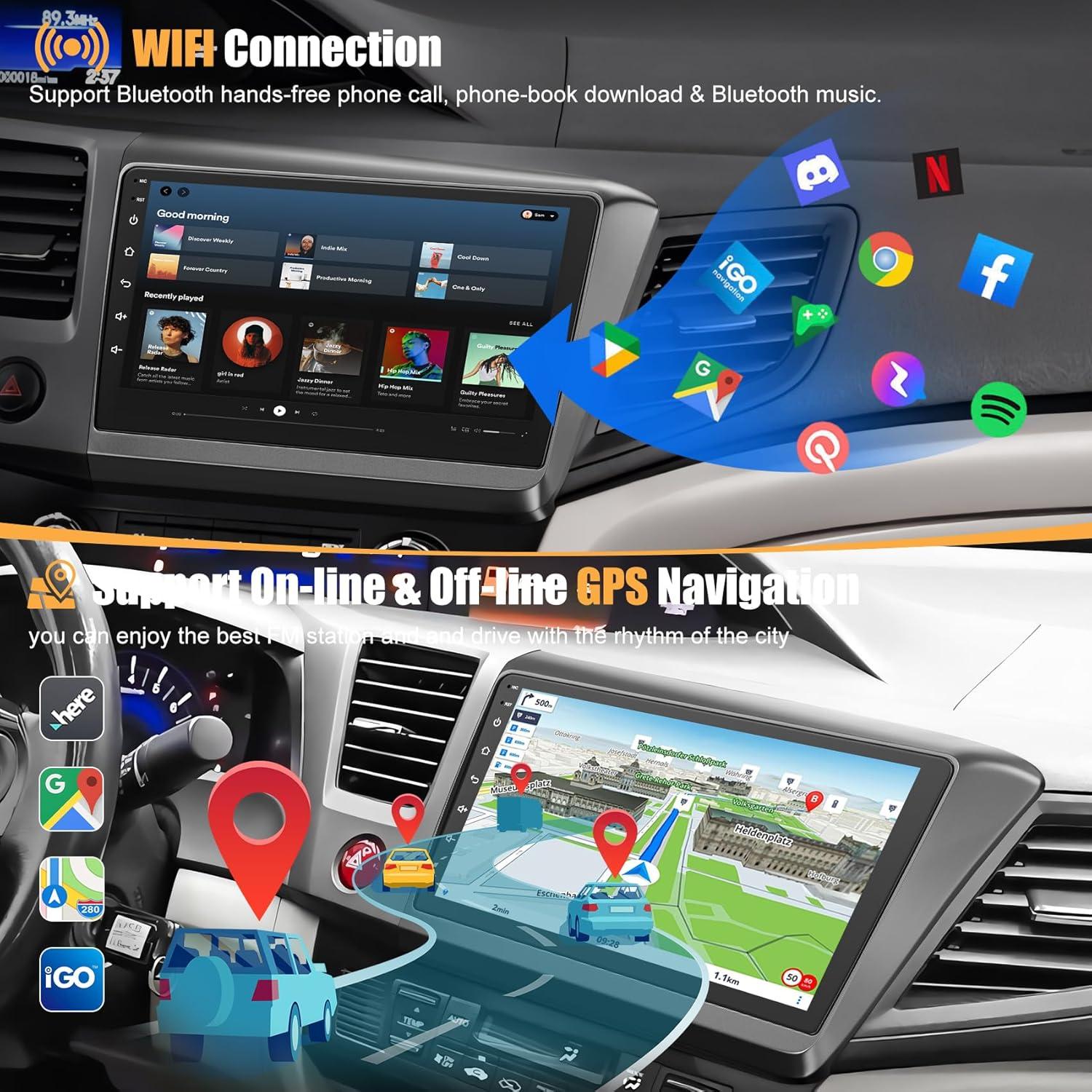 Radio de Coche B4U para Honda Civic 2012-2015, 9" GPS, Bluetooth 5.2