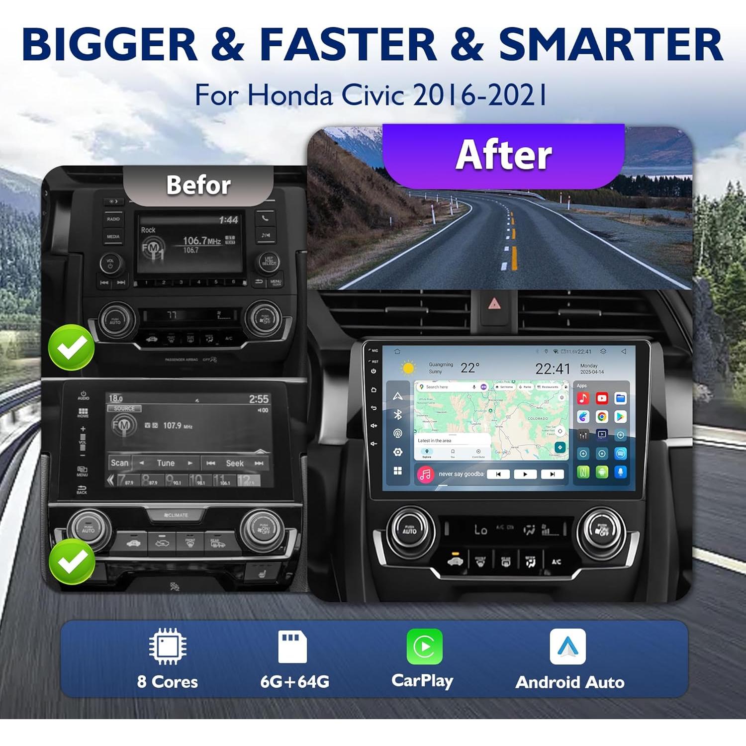 Radio de Coche Nunoo NT8-AD3-A para Honda Civic 2016-2021 9"