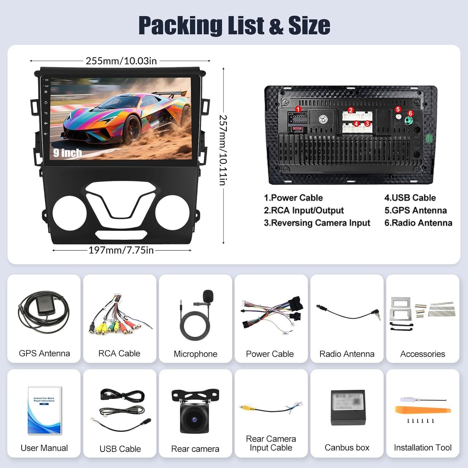 Estéreo de Coche SIXWIN Android 13 9" para Ford Fusion 2013-2019