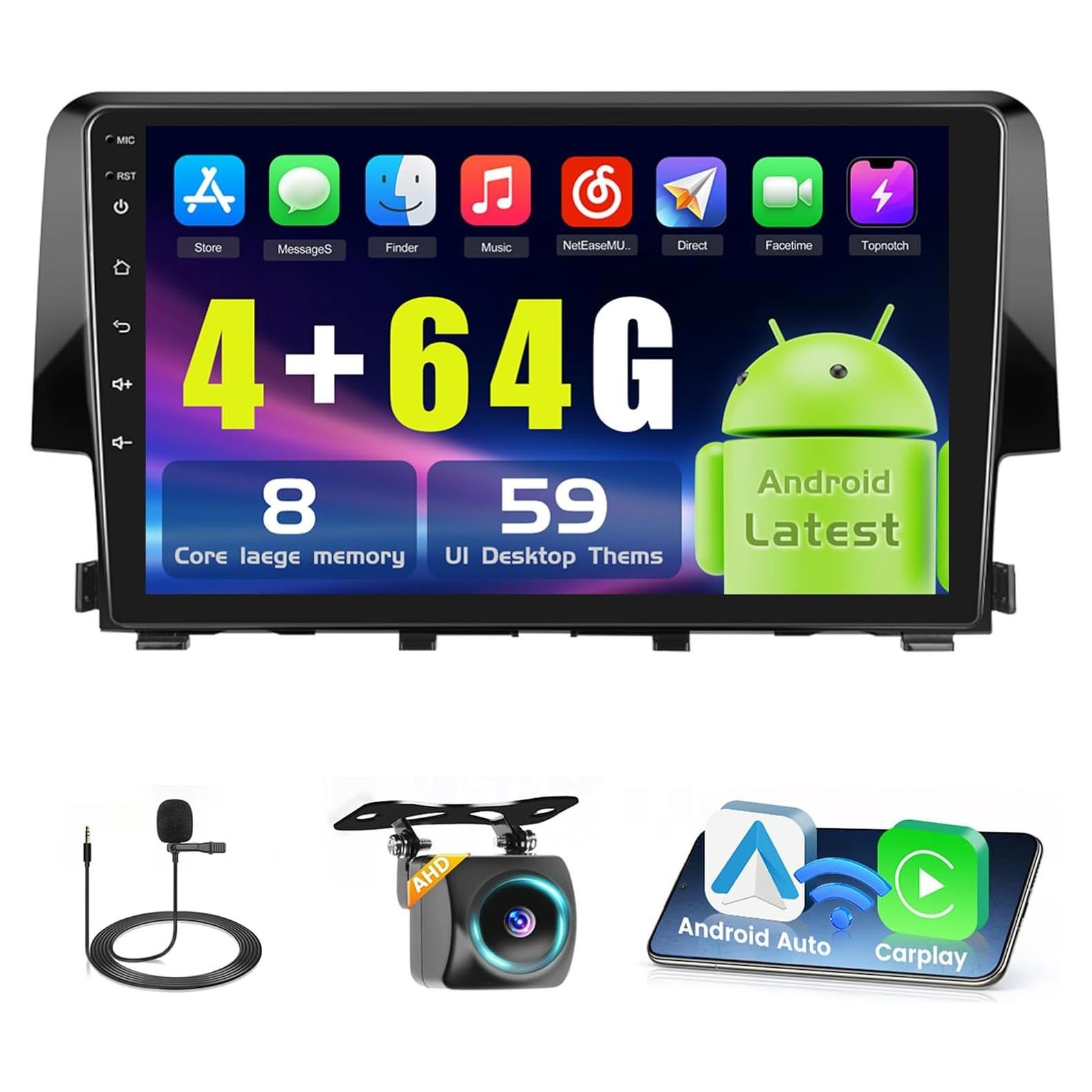 Radio Android 9" 4GB 64GB Inefala para Honda Civic 2016-2021
