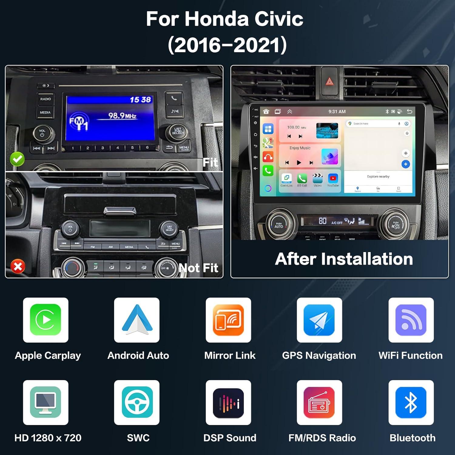 Radio Android 9" 4GB 64GB Inefala para Honda Civic 2016-2021
