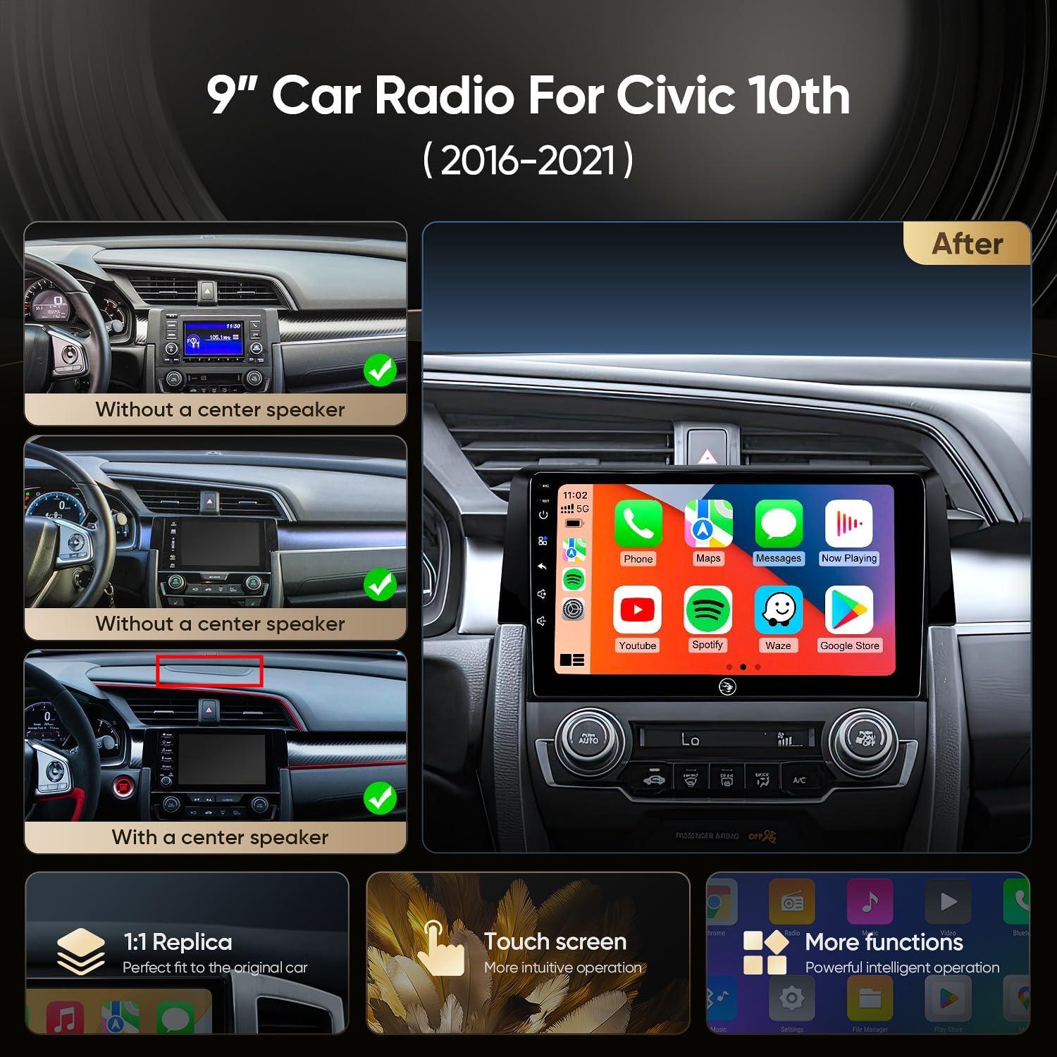 Radio estéreos Android 13 AINAVIGO para Honda Civic 2016-2021 9"