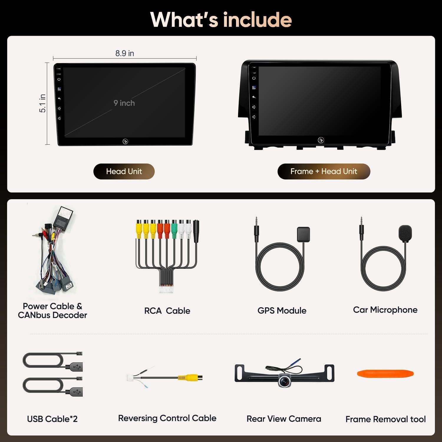 Radio estéreos Android 13 AINAVIGO para Honda Civic 2016-2021 9"