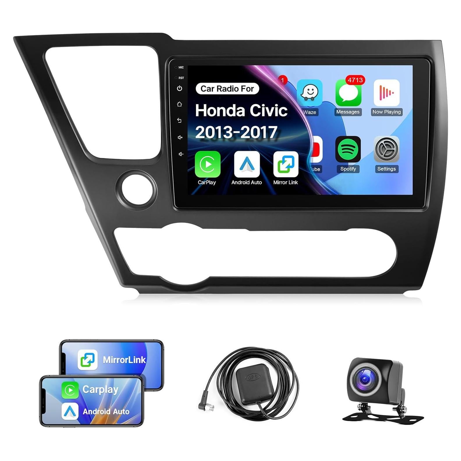 Estéreo de Coche Leadfan para Honda Civic 2013-2017, 9" Carplay