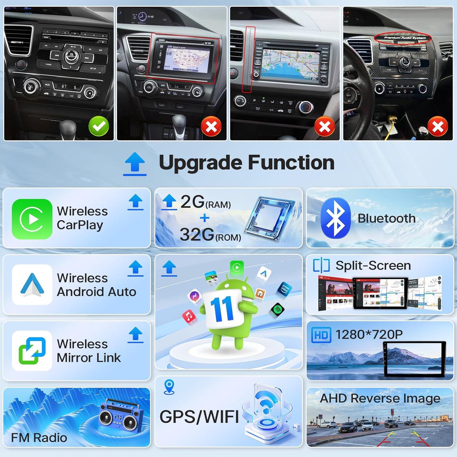 Estéreo de Coche Leadfan para Honda Civic 2013-2017, 9" Carplay