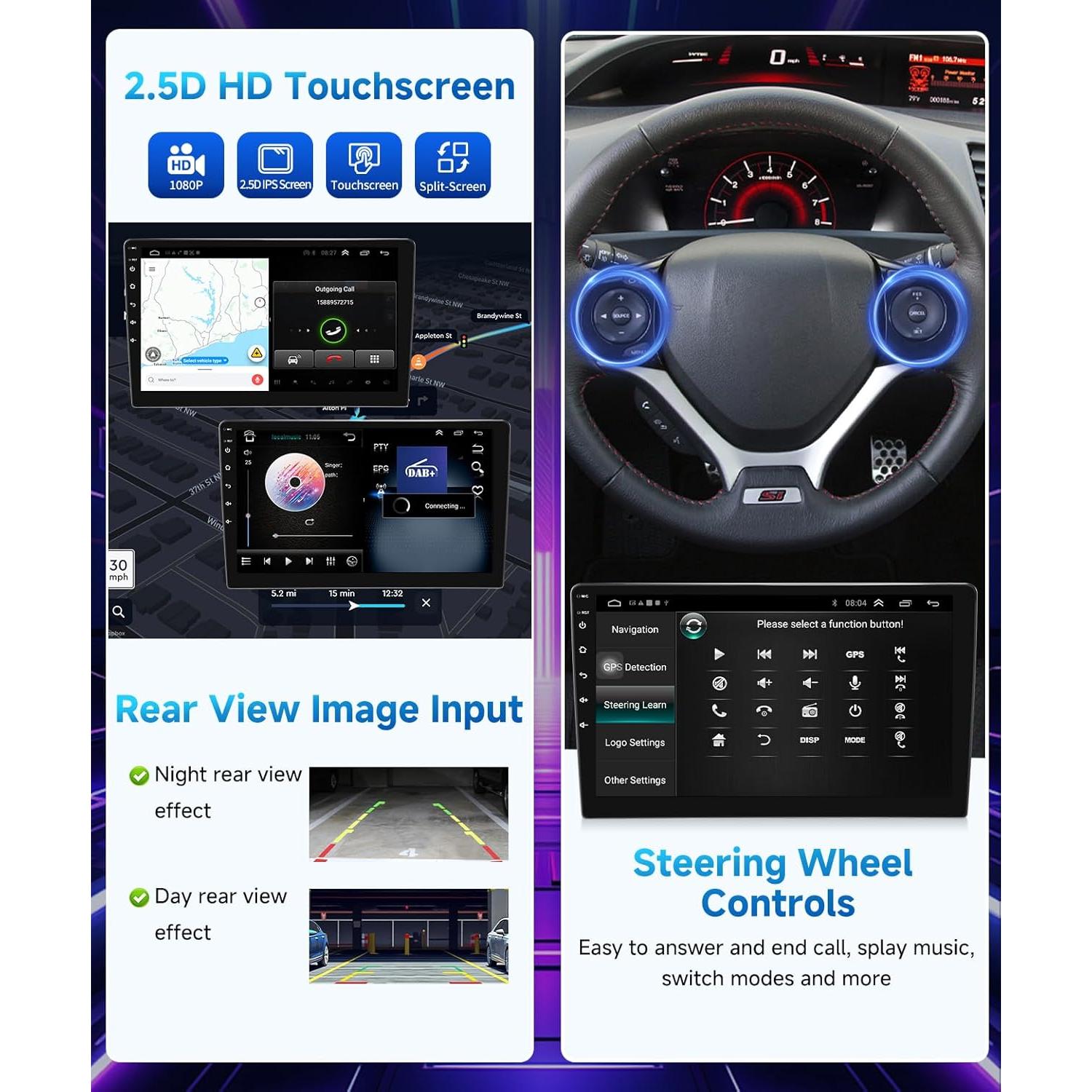 Estéreo de coche VQU para Honda Civic 2012-2015, 9" Carplay