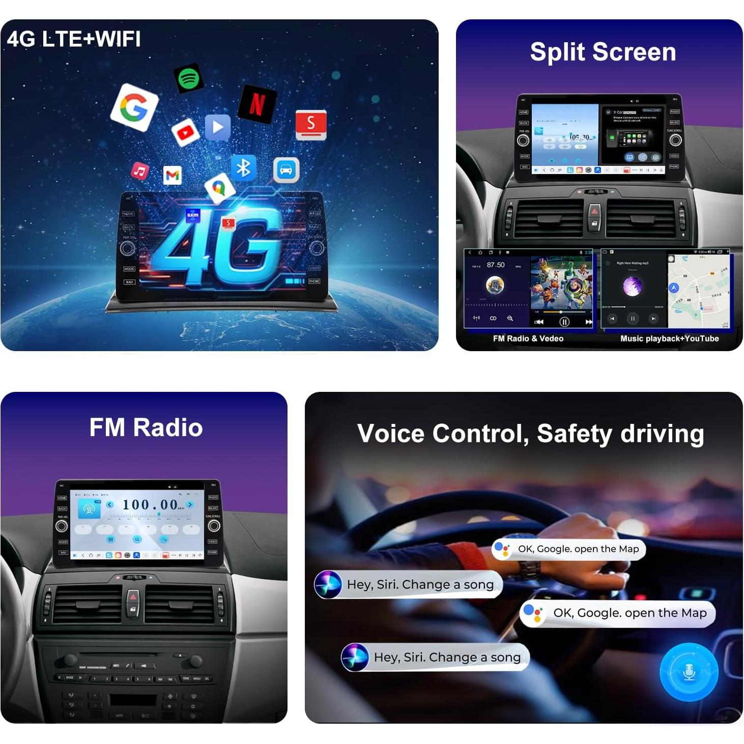 Estéreo QLED 9" Fuosuc para BMW X3 2004-2010, CarPlay y Android Auto