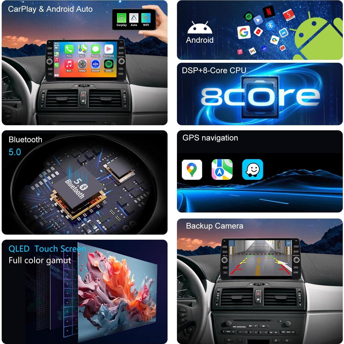 Estéreo QLED 9" Fuosuc para BMW X3 2004-2010, CarPlay y Android Auto