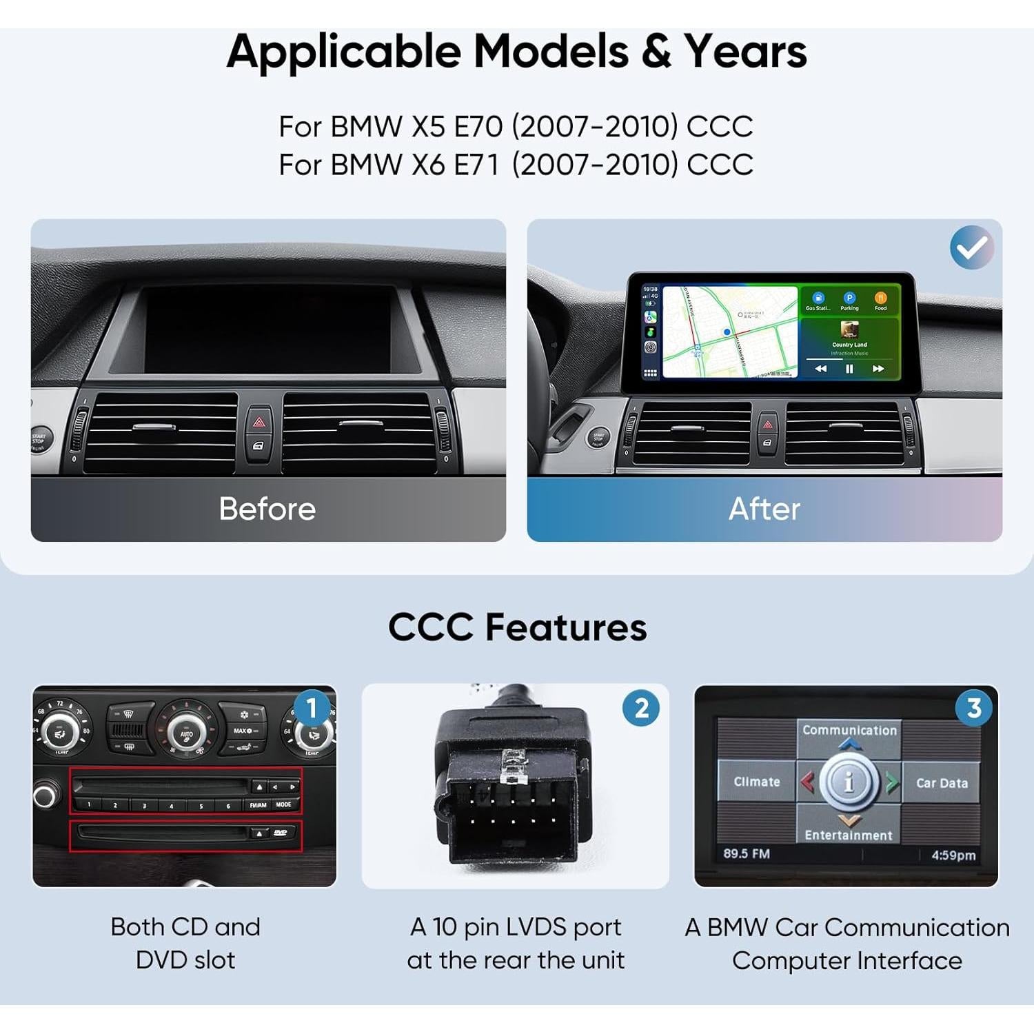 Estéreo de Coche GTRUI 12.3" para BMW X5 X6 E70 E71 CCC