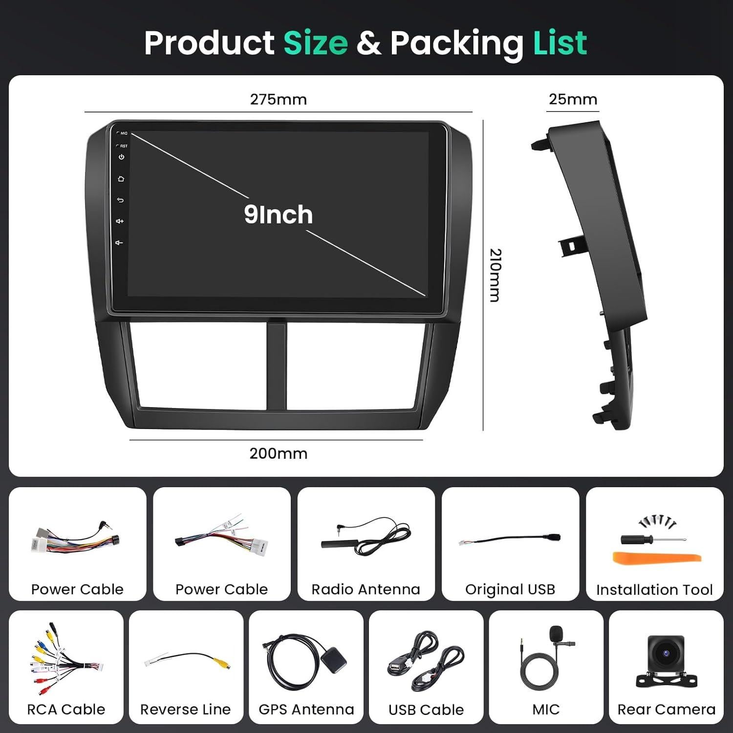 Estéreo Android 15 Hikity 9" para Subaru Forester 2008-2012