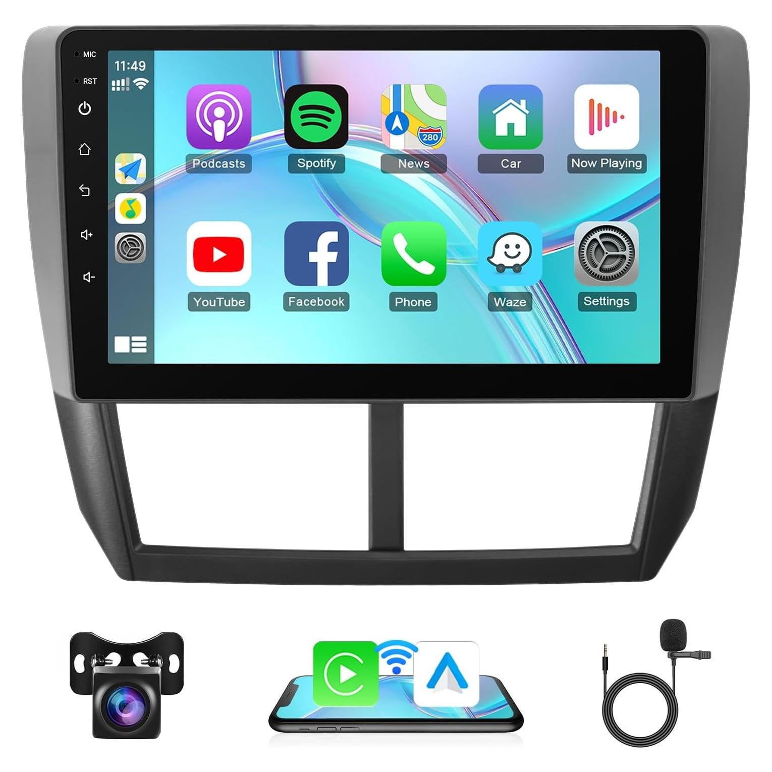 Estéreo de coche Leadfan para Subaru Forester 2008-2012 y Impreza WRX 2007-2011, 9" Pantalla táctil, CarPlay, Android Auto, GPS, Bluetooth