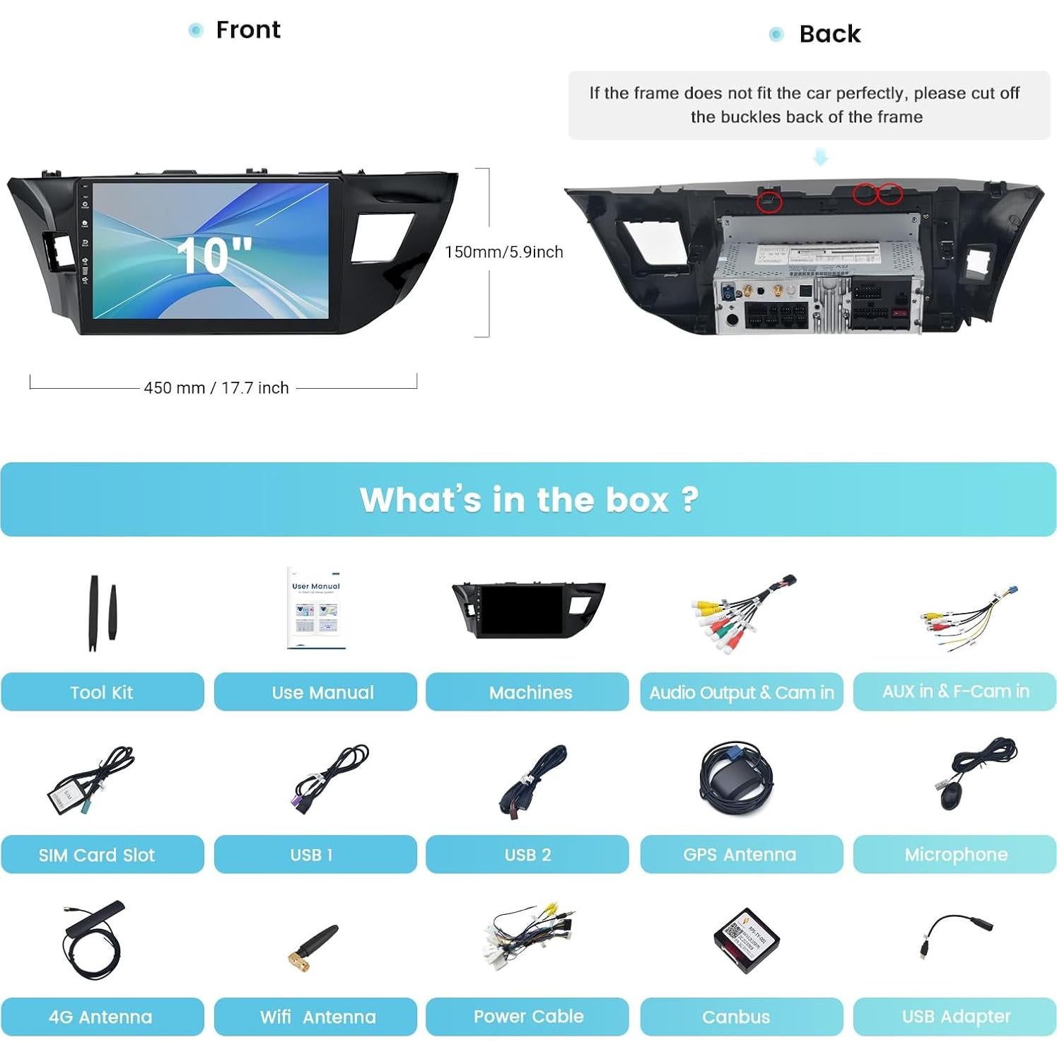 Estéreo Android 12 Roadanvi 10.2" para Toyota Corolla 2014-2016