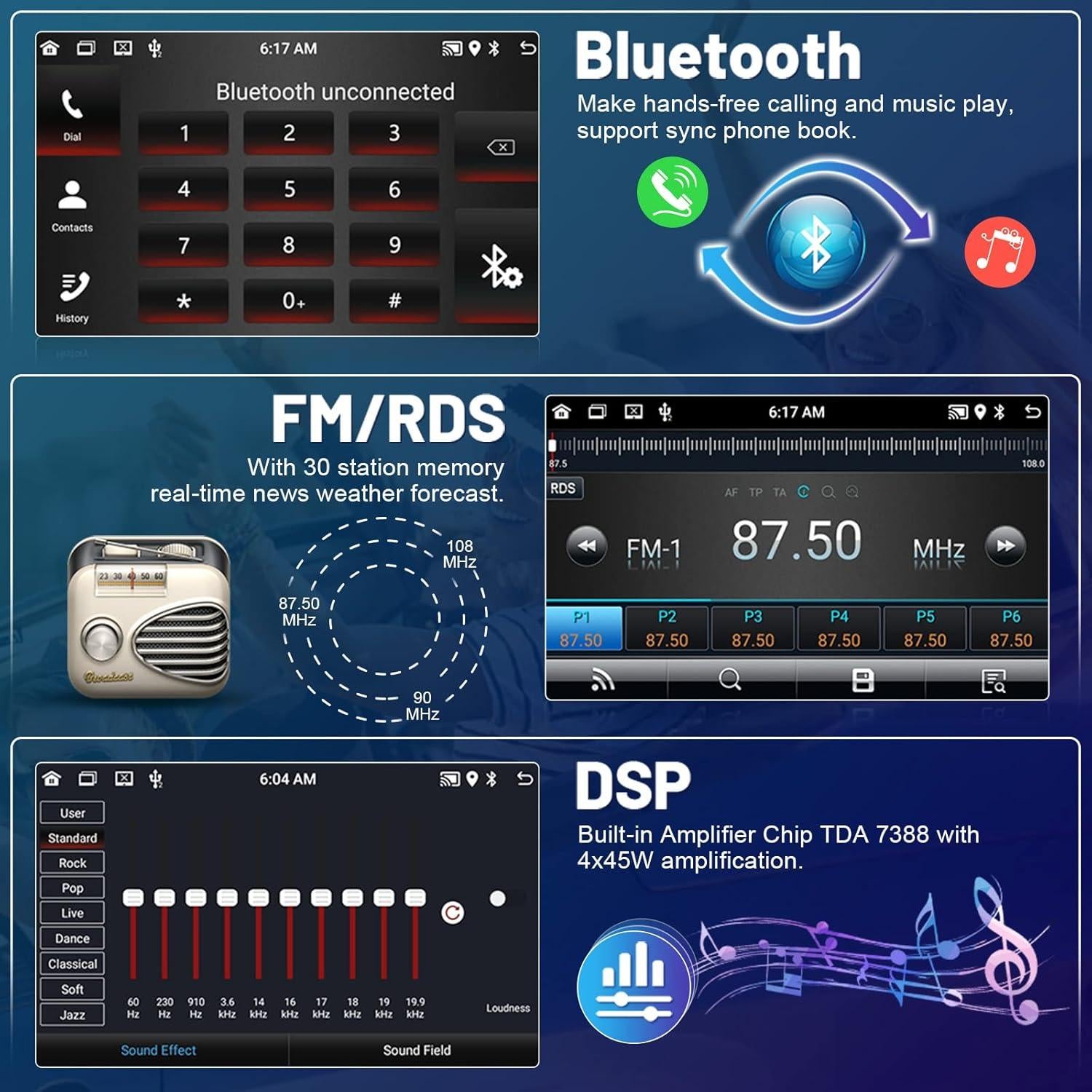 Radio Android Roinvou 2+64G para Toyota Corolla 2005-2012