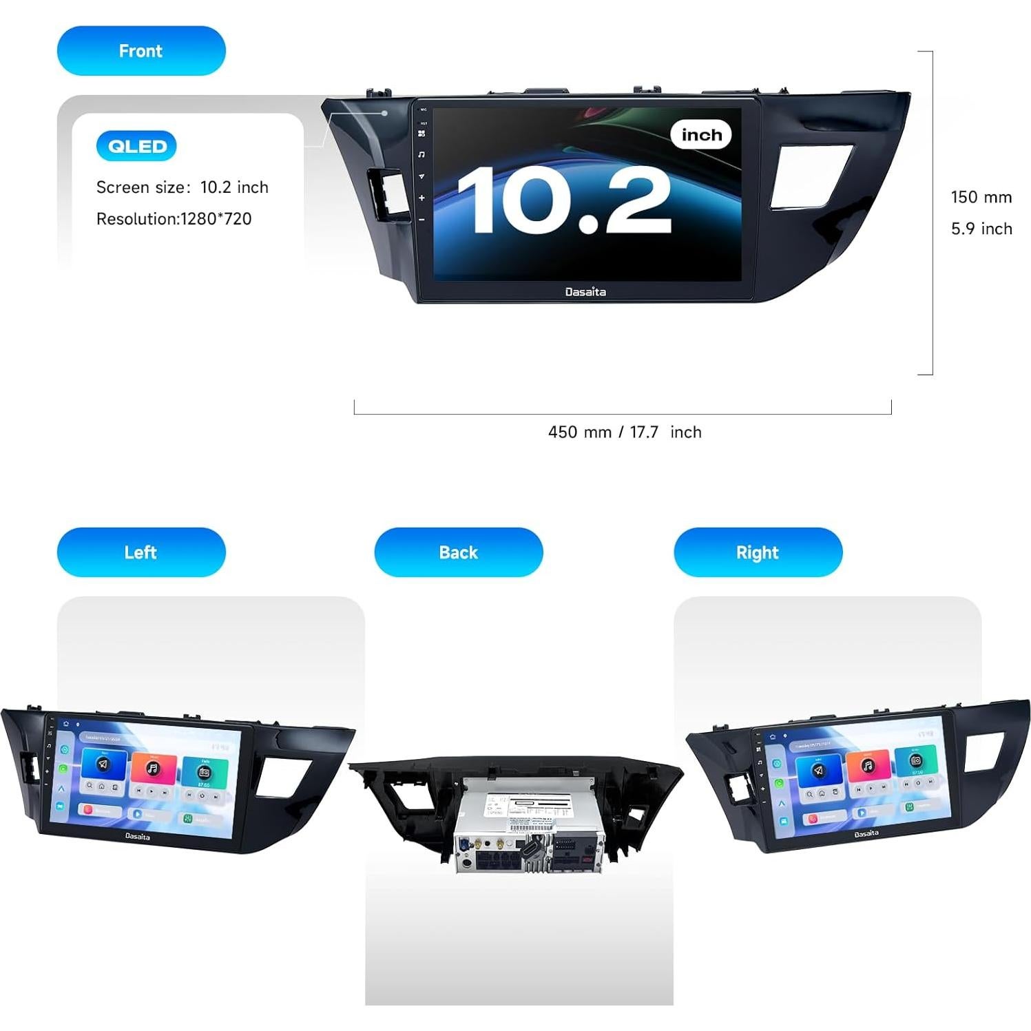 Estéreo Android 13 Dasaita 10.2" para Toyota Corolla 2014-2016