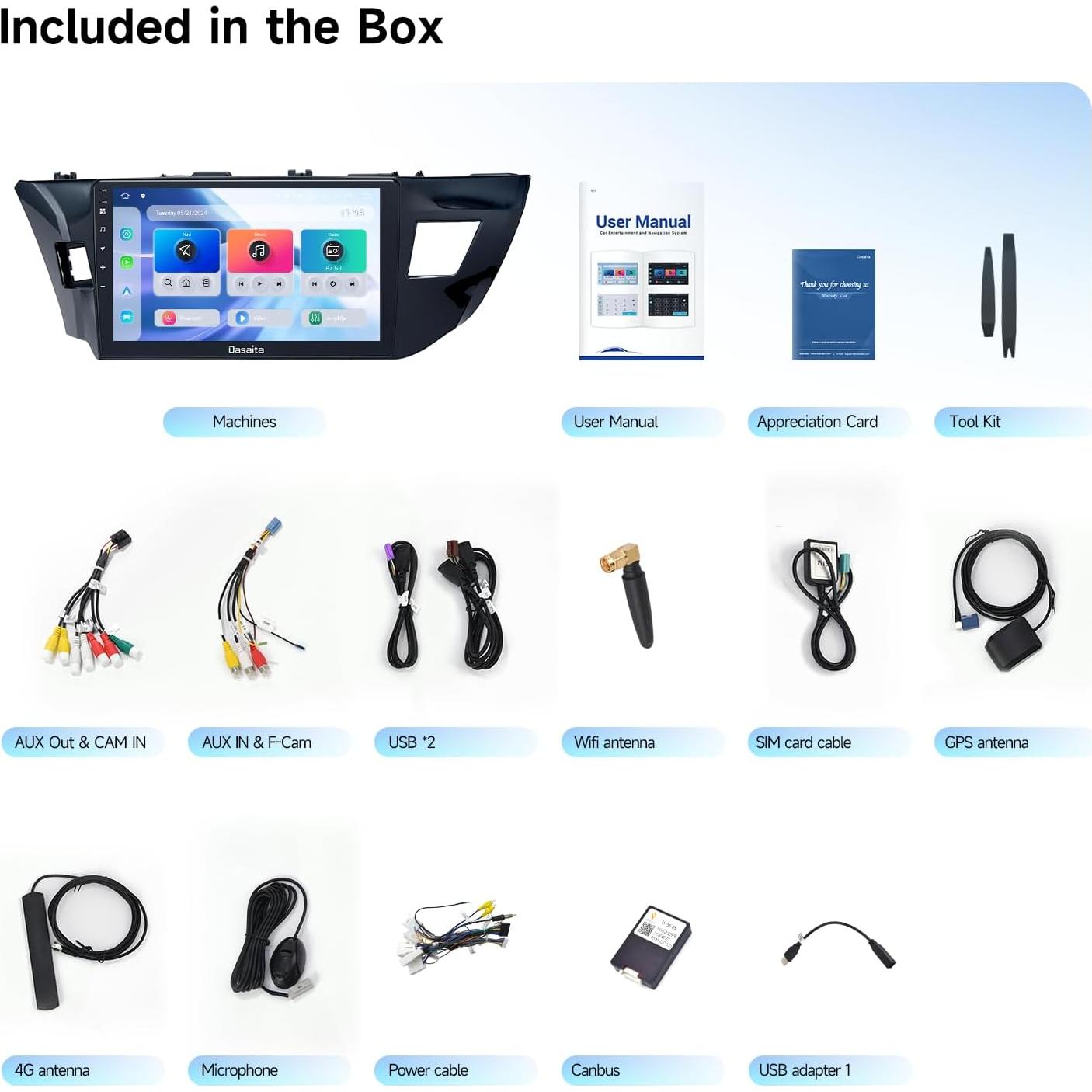 Estéreo Android 13 Dasaita 10.2" para Toyota Corolla 2014-2016