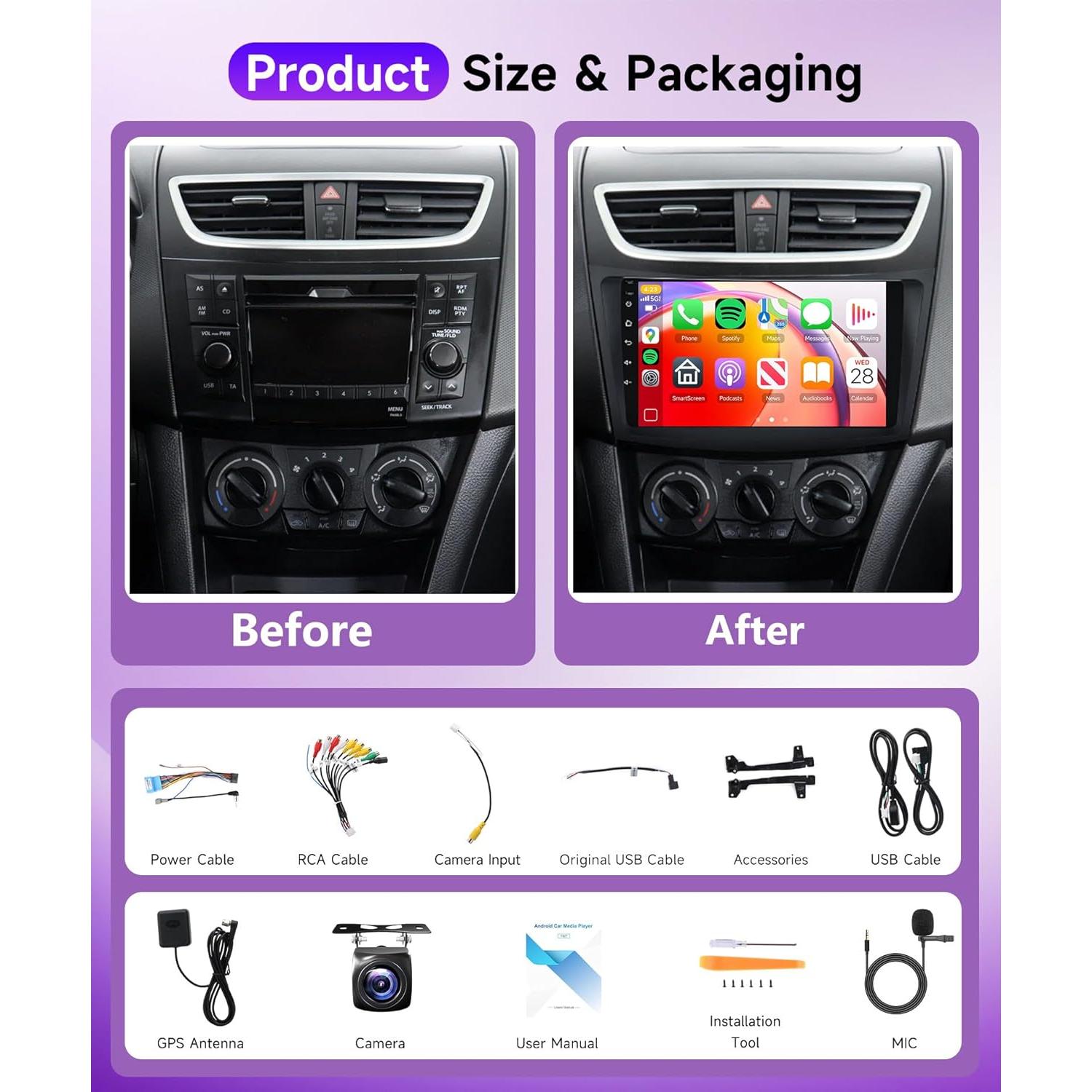 Estéreo de coche Rimoody 9" Android 8 núcleos 6GB+128GB para Suzuki Swift 2011-2017