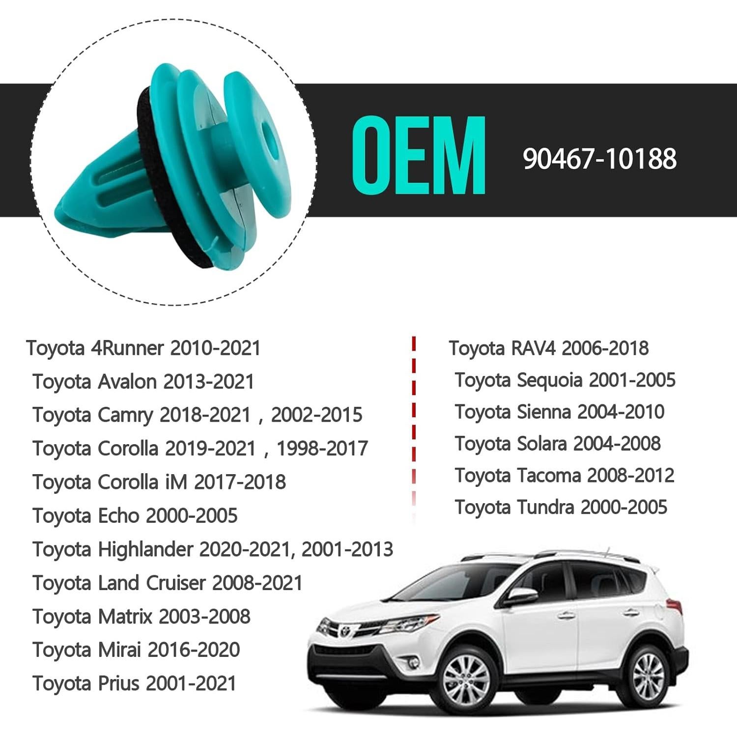 100 Clips de Retención Toyota Lexus POM 9mm 90467-10188