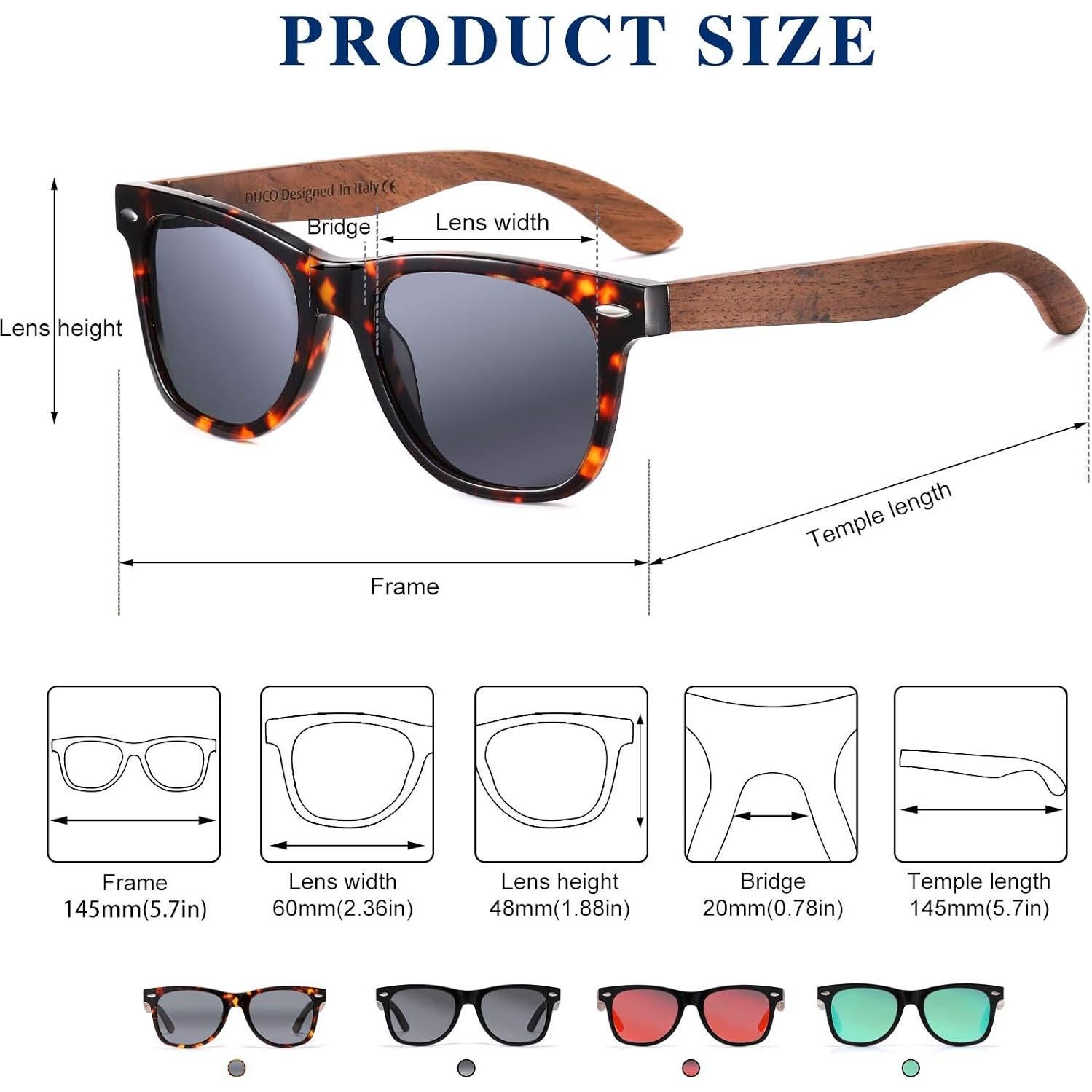 Gafas de sol de madera DUCO polarizadas UV400 para hombres