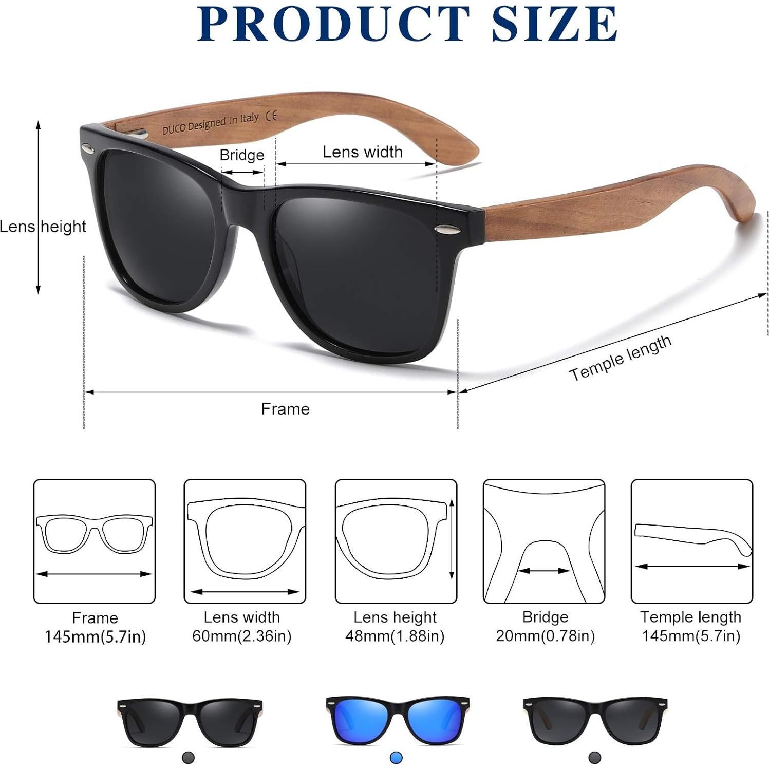Gafas de sol de madera DUCO polarizadas UV400 para hombres