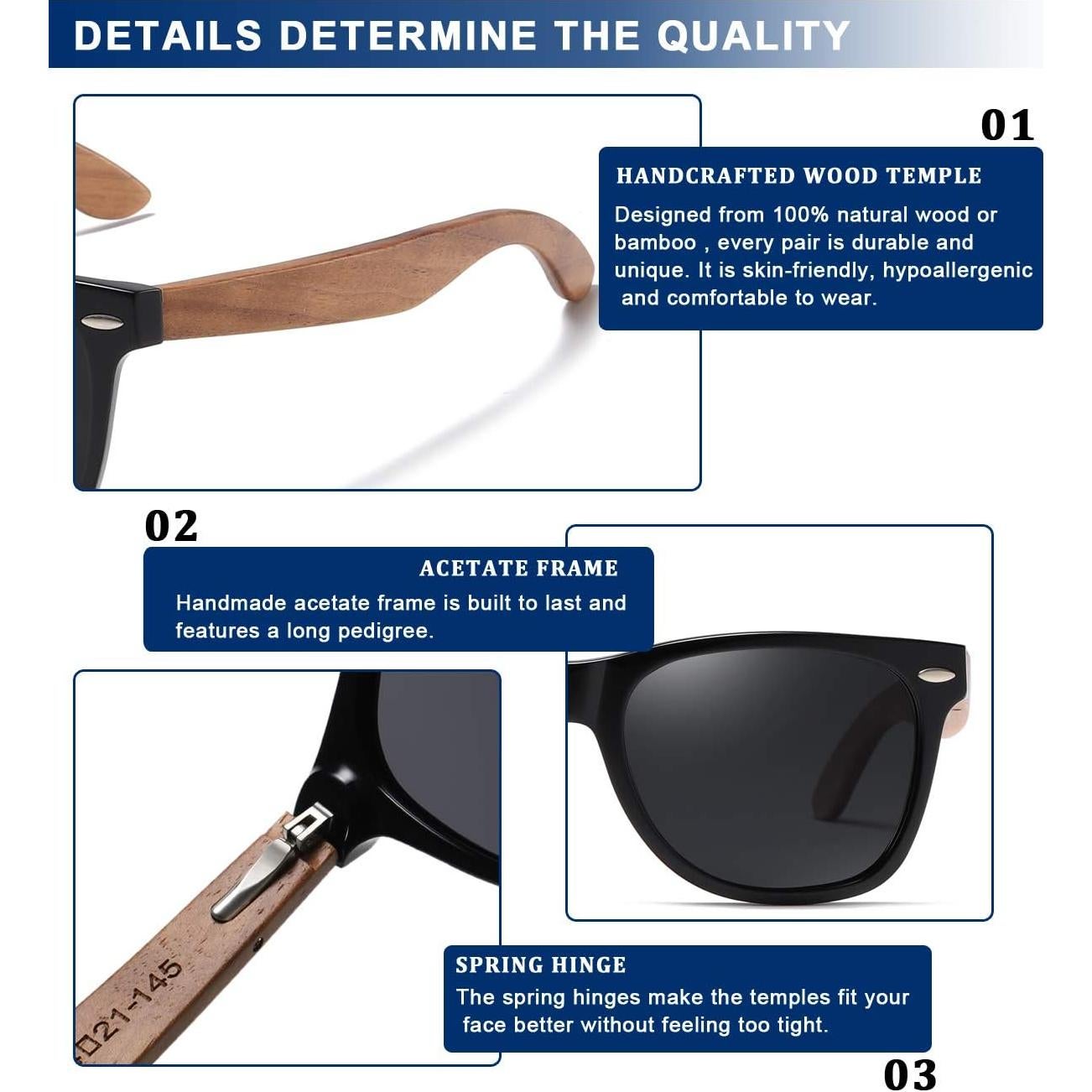 Gafas de sol de madera DUCO polarizadas UV400 para hombres