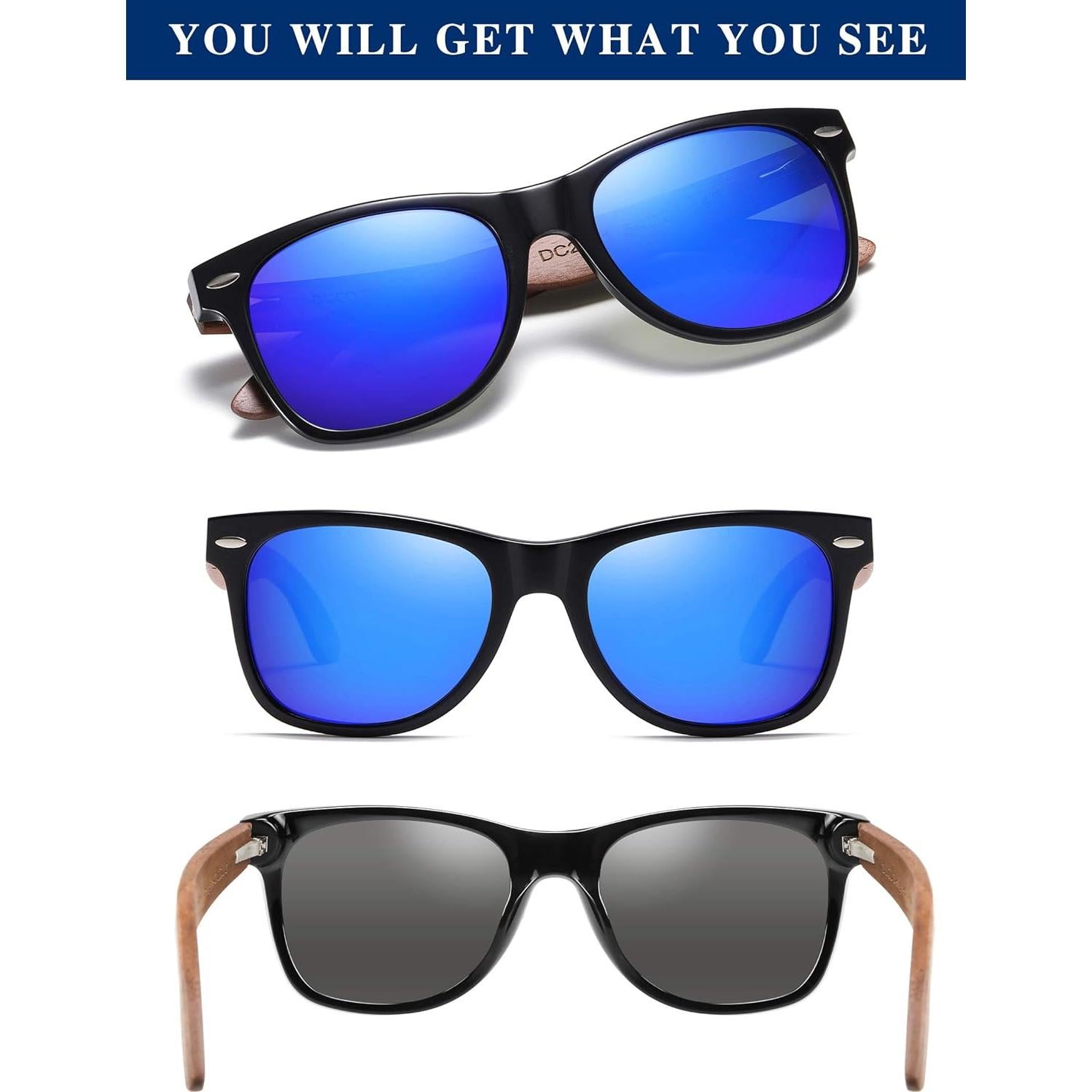 Gafas de sol de madera de nogal UV400 para hombres